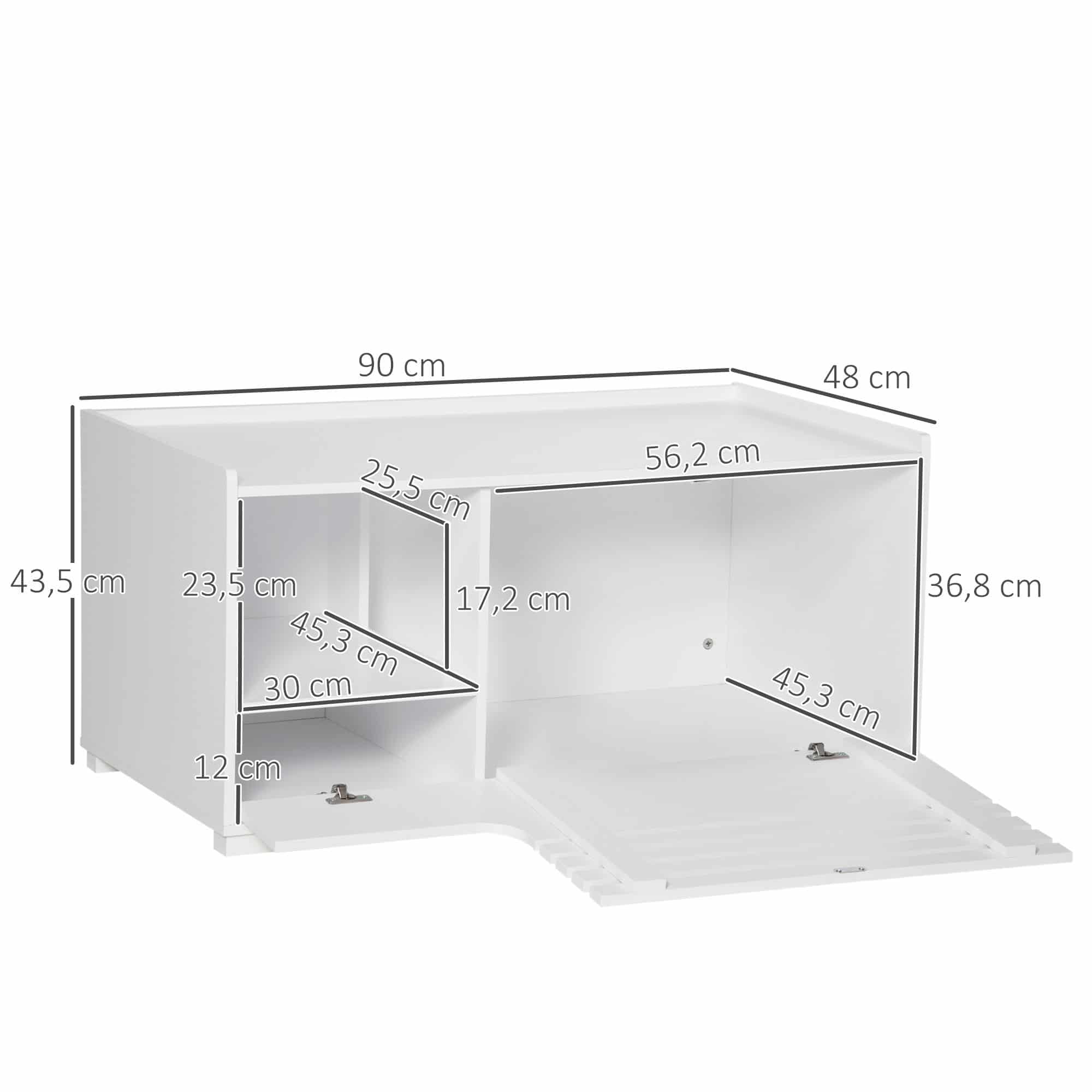 PawHut Kattenbak Kast met 2 Planken en Magnetische Deur - Wit