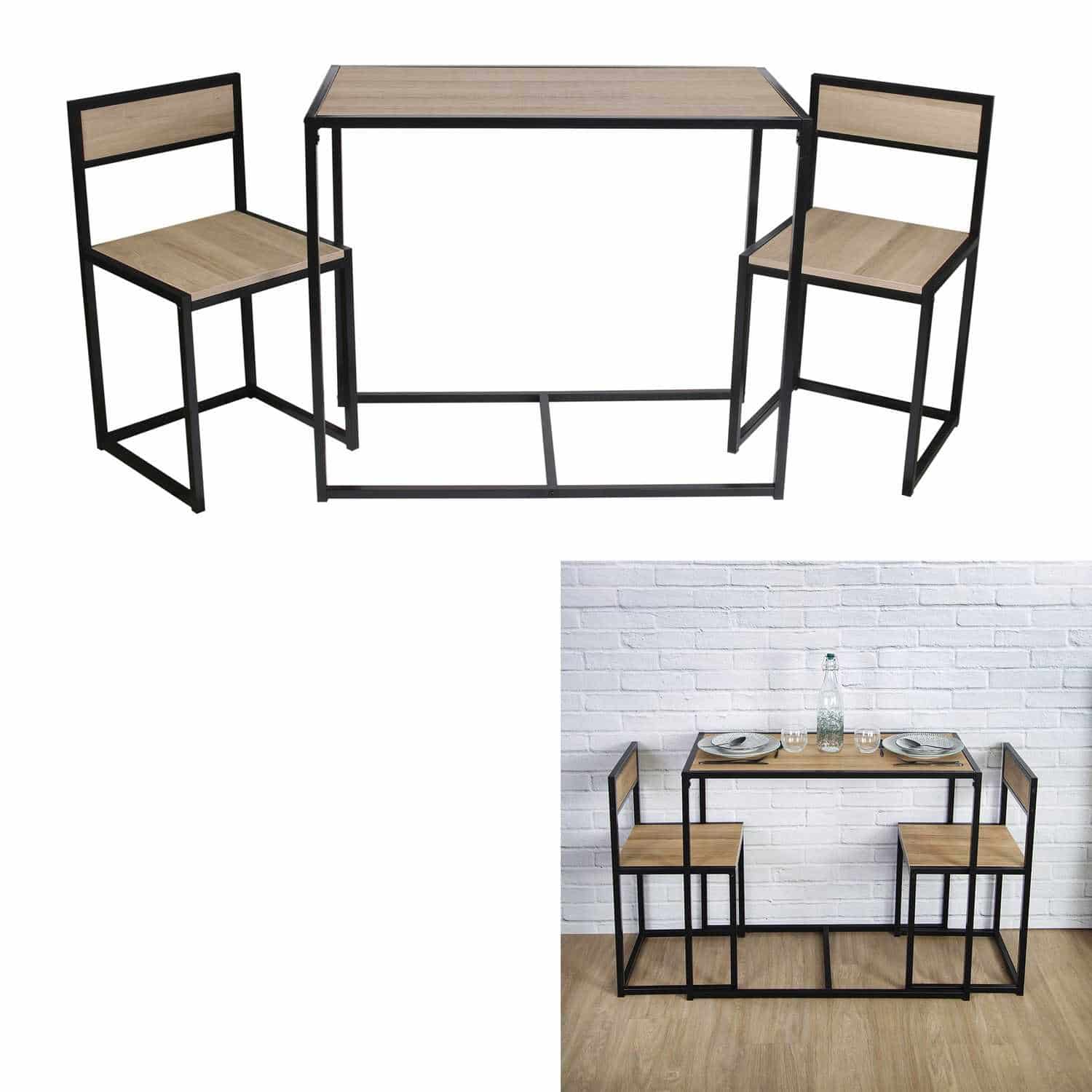 Eettafelset met 2 stoelen 90x75x47 - MDF/Metaal - Bruin/Zwart