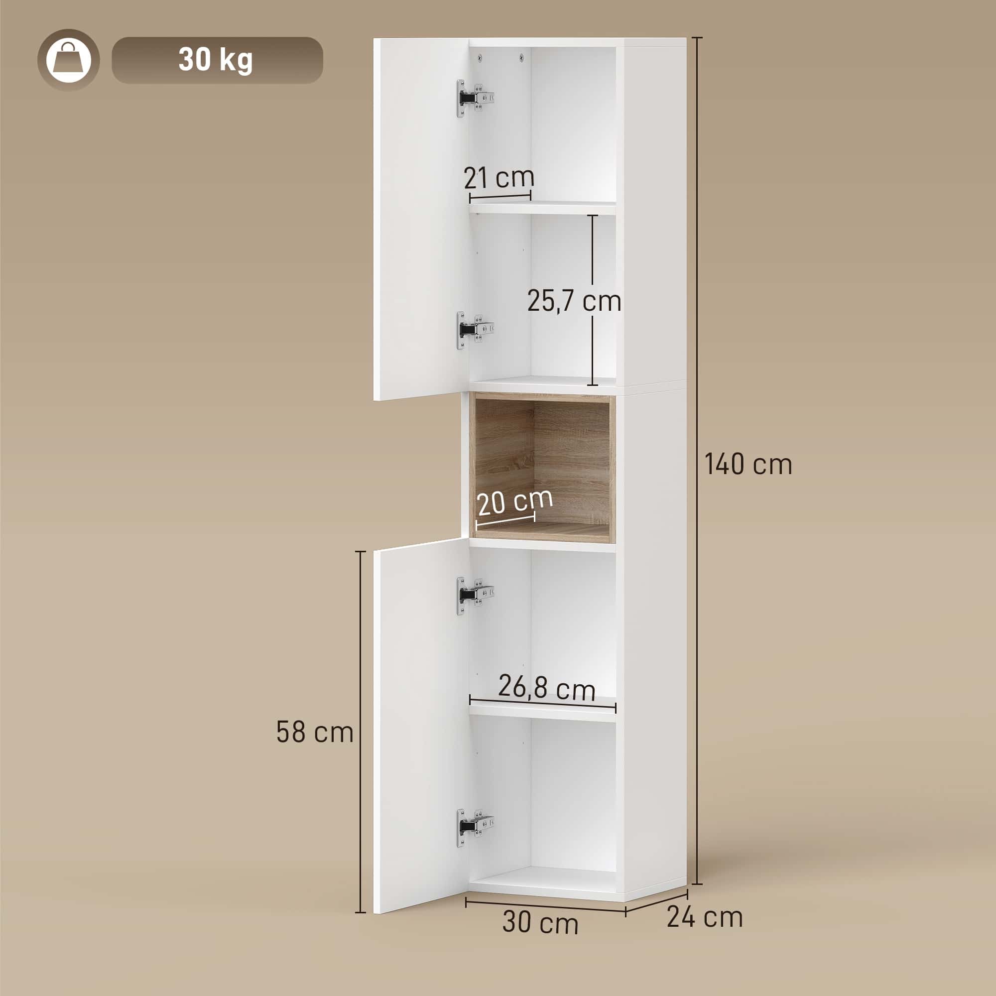 4goodz Badkamerkast Kolomkast 24x30x140 cm - Wit 4goodz Badkamerkast Kolomkast 24x30x140 cm - Wit
