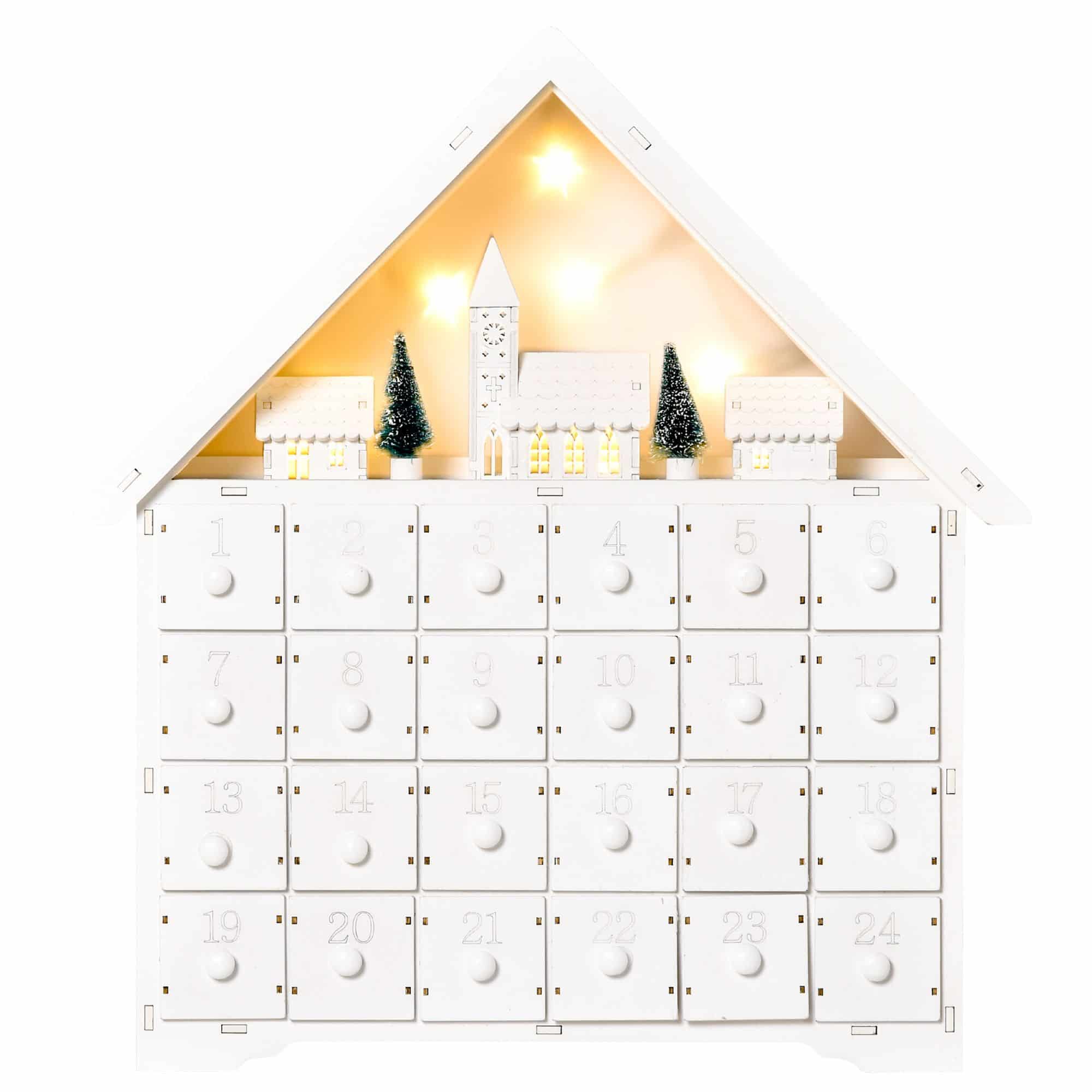 Adventskalender met LED-verlichting 24 laden 39x42 cm - Wit