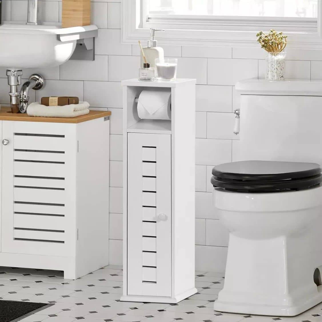 Toiletrolhouder met toiletroldispenser Santorini - 18x18x75 cm - Wit