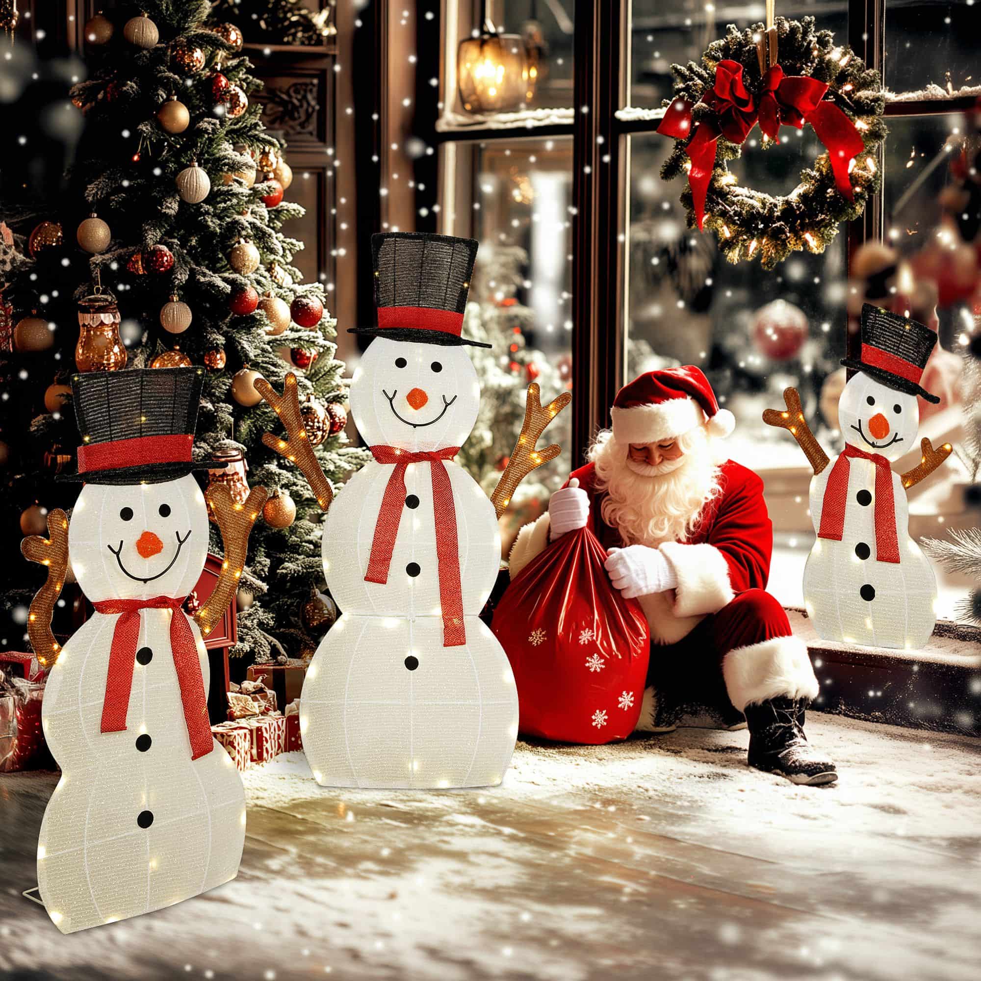 4goodz kerstfiguur Set van Sneeuwmannen met verlichting 148 LED - wit