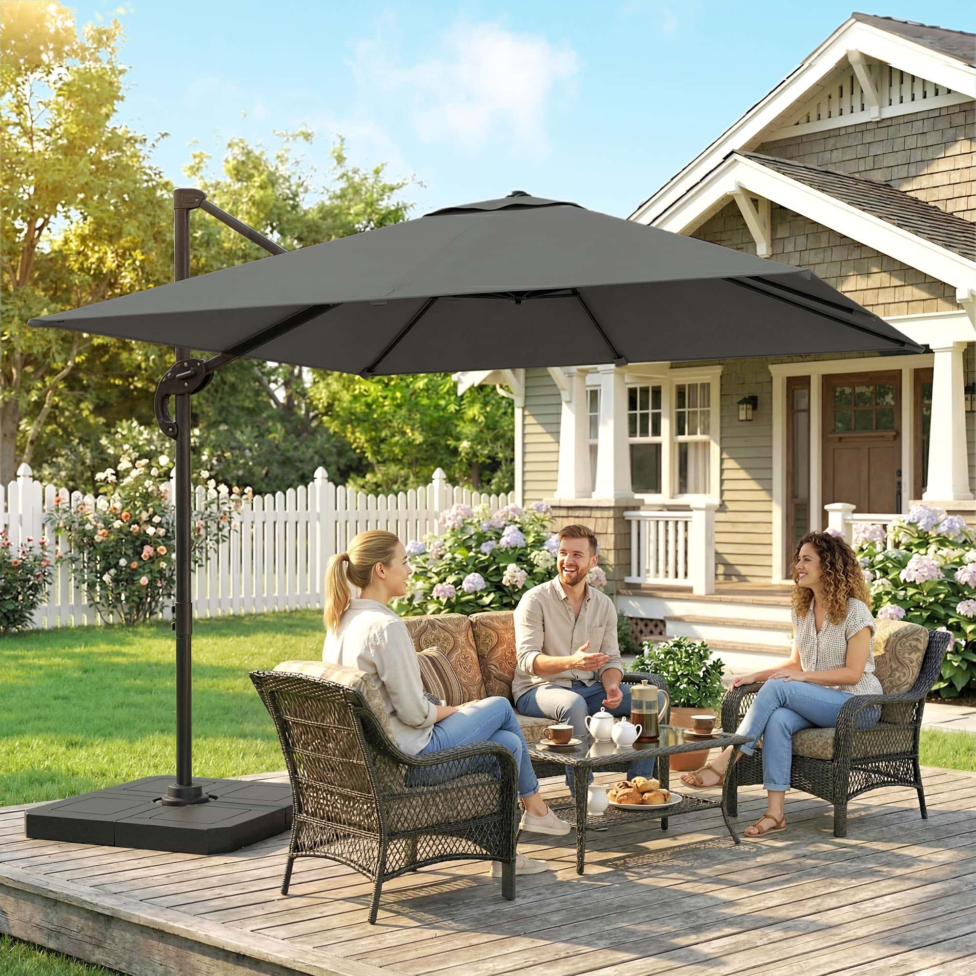 4goodz Zweefparasol Vierkant 244 cm met Parasolvoet - 360 graden draaibaar - Grijs