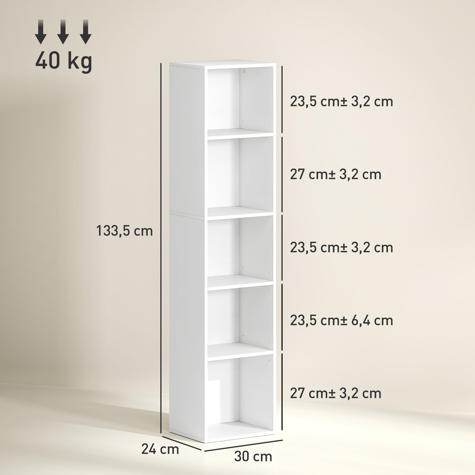 4goodz Boekenkast met 5 Verstelbare Planken - 24x30x134 cm - Wit