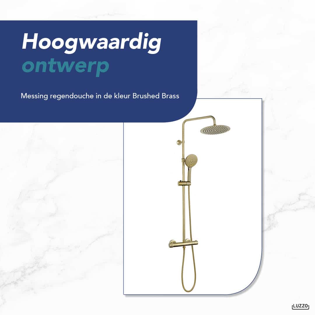 Luzzo® PVD Regendouche Brushed Brass met thermostaatkraan - 25cm