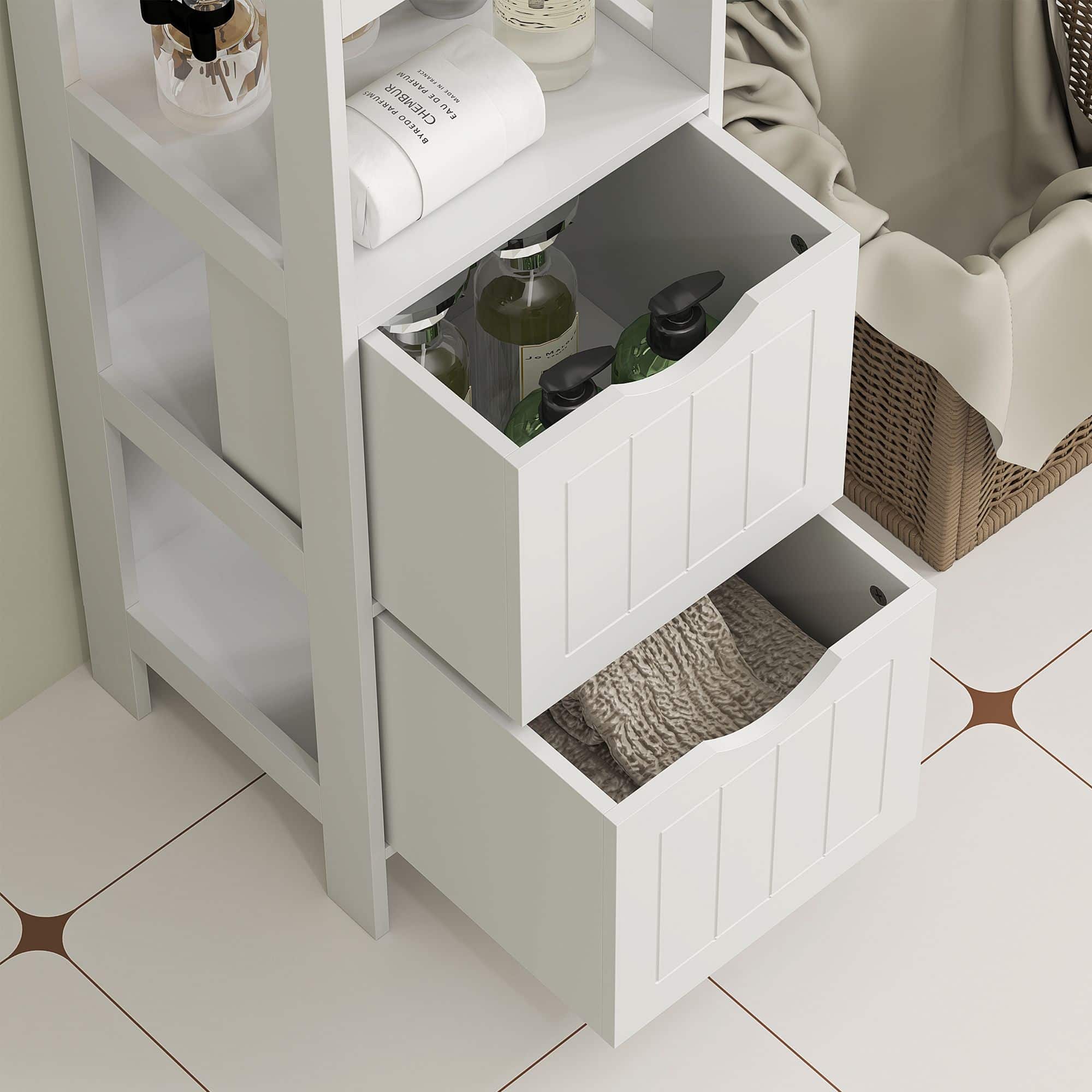 Badkamerkast - Kolomkast 2 lades en 3 planken 30x30x141 cm - Wit