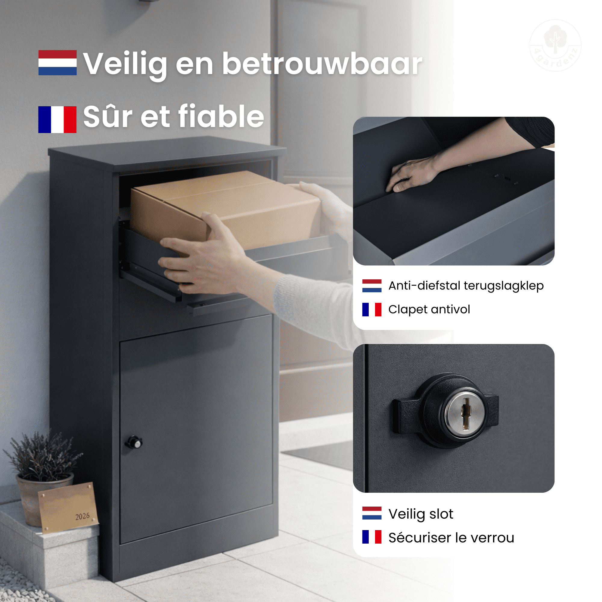 4gardenz Grote Pakketbrievenbus met Slot - Pakketbox Antraciet
