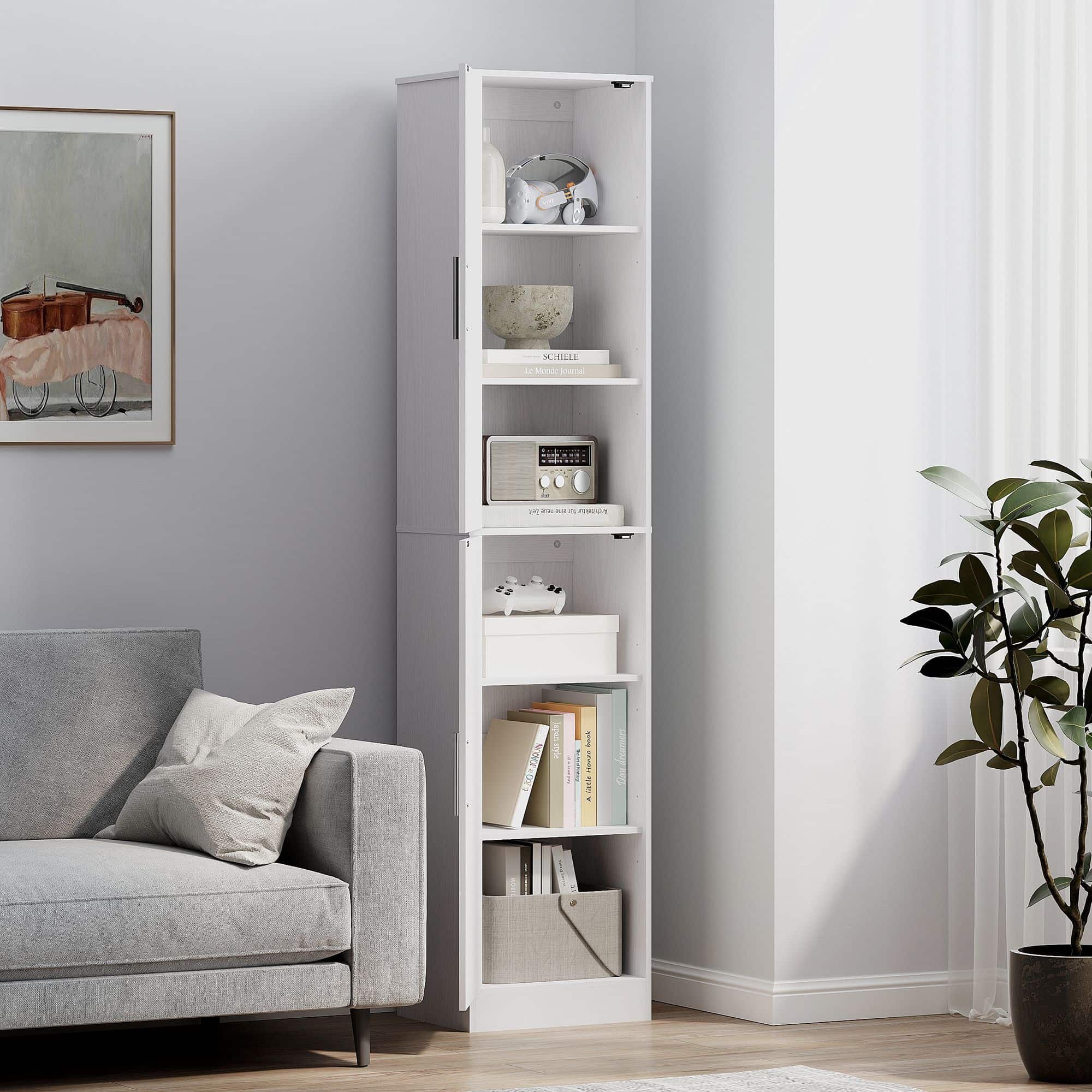 180 cm Hoge Badkamerkast met 2 deuren - 4 Verstelbare Planken - Wit