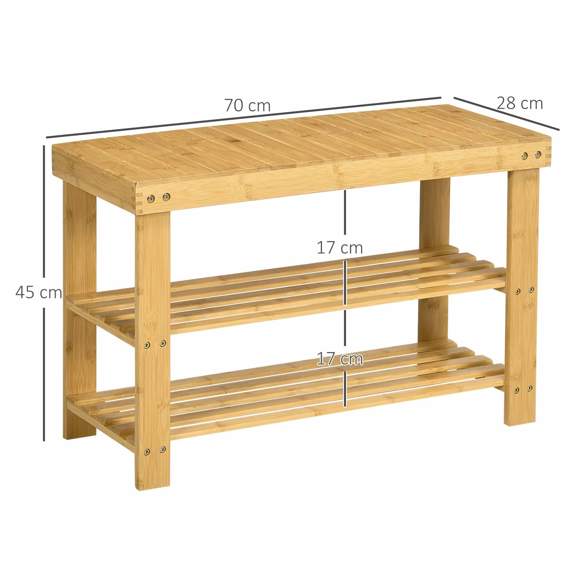 Schoenenbank 3 verdiepingen met ruimte voor 6-9 paar schoenen - tot 130 kg gewicht - bamboe Schoenenbank 3 verdiepingen met ruimte voor 6-9 paar schoenen - tot 130 kg gewicht - bamboe