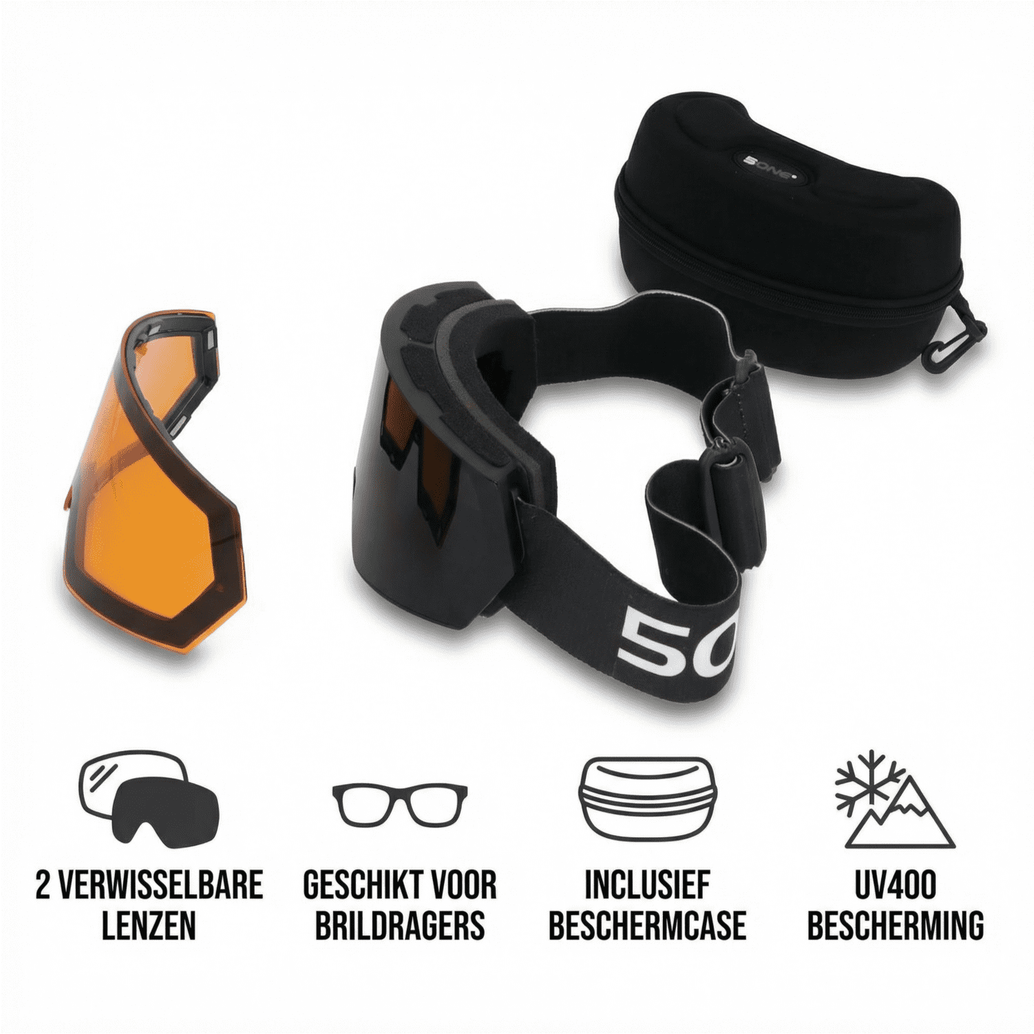 5one® Skibril Alpine 6 Black - Medium Skibril met 2 Lenzen