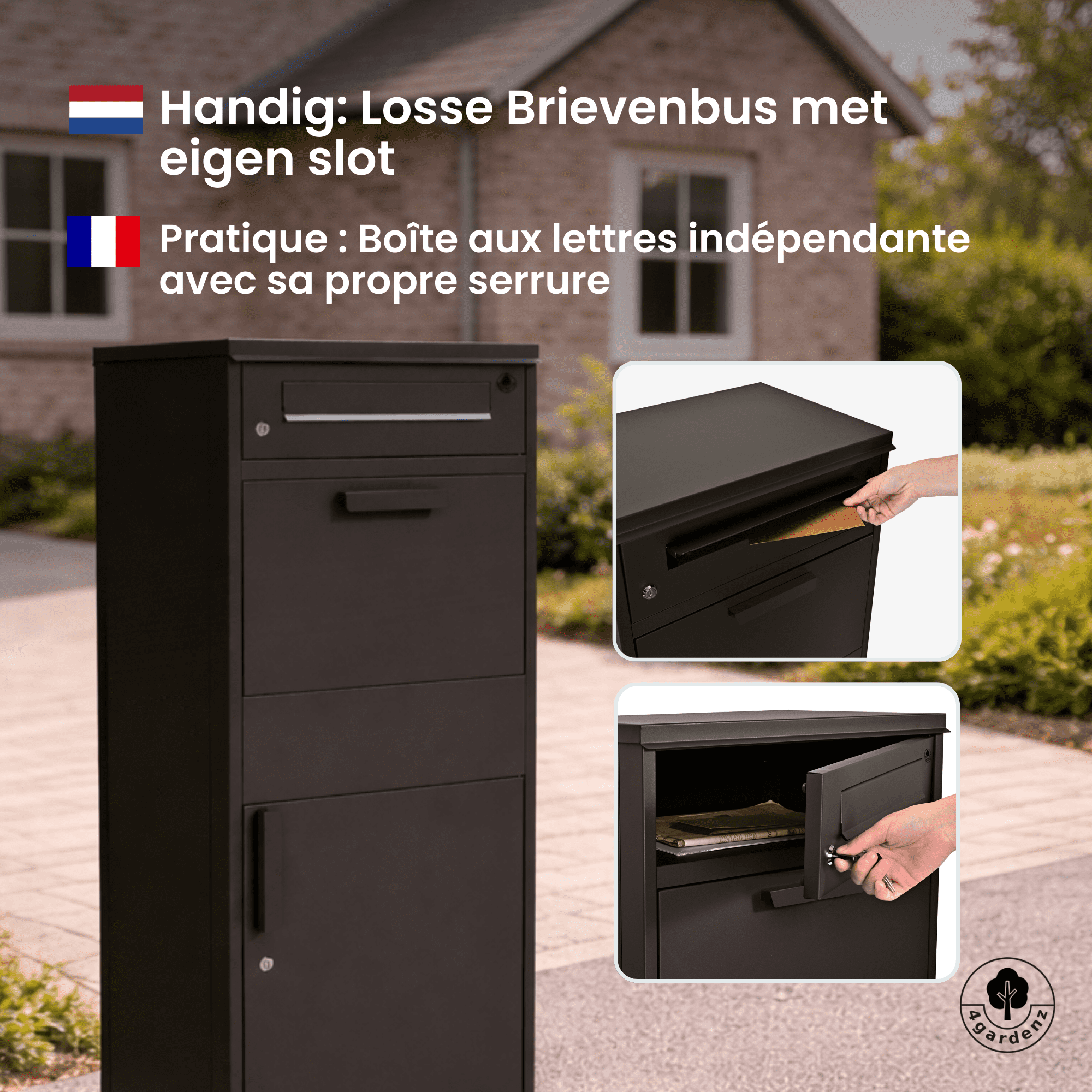 4gardenz Pakketbrievenbus met apart Postvak - Anti-diefstal - Staande Pakketbox - Zwart