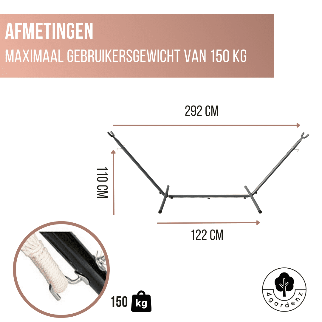 4gardenz® 2-persoons Hangmatstandaard Straight XL - Mat Grijs