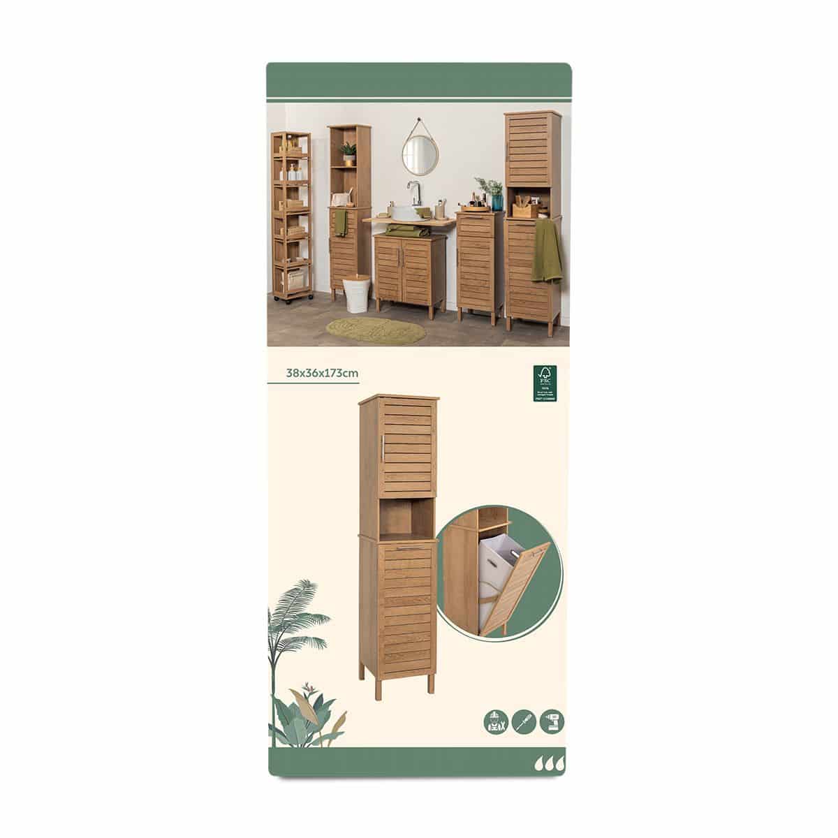 4bathroomz Bozen Badkamerkast met Wasmand - Kolomkast - Bruin