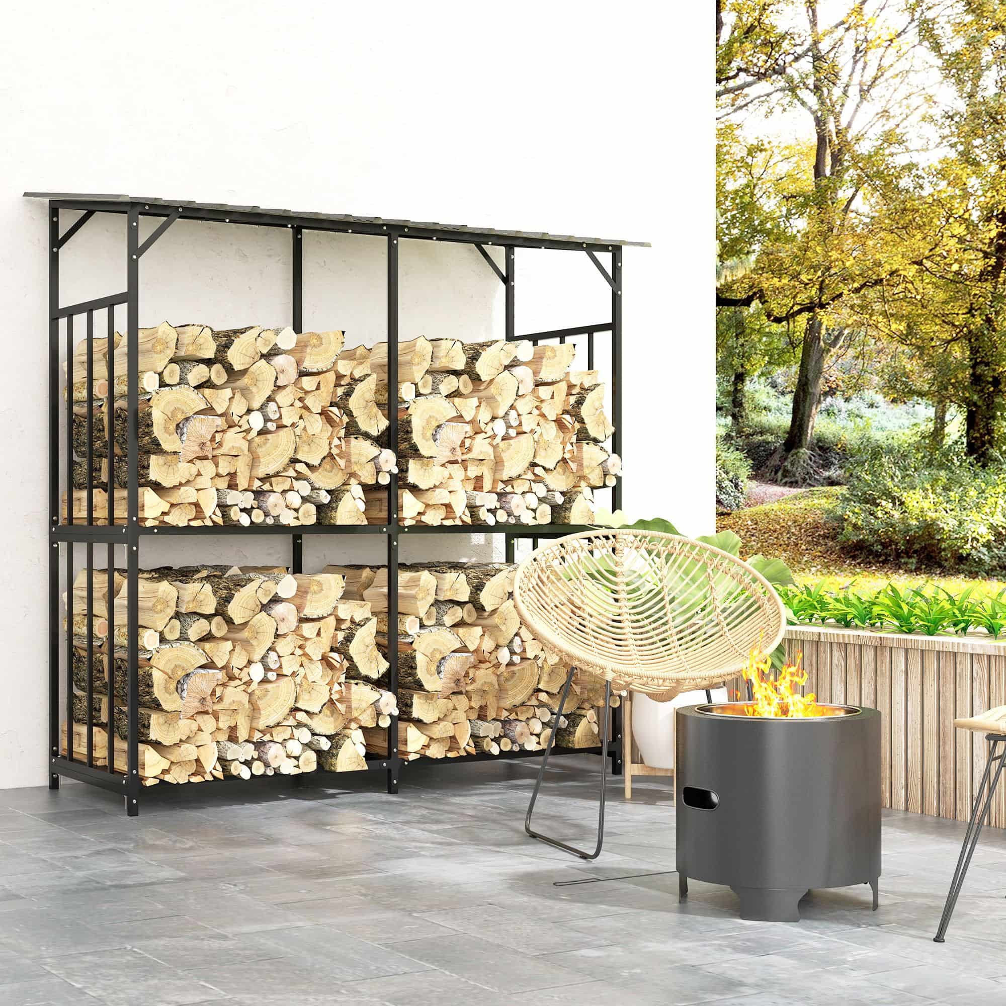 4goodz Outsunny Houtopslag Buiten, Houtopslag 2,1 m³ Met Afdekking