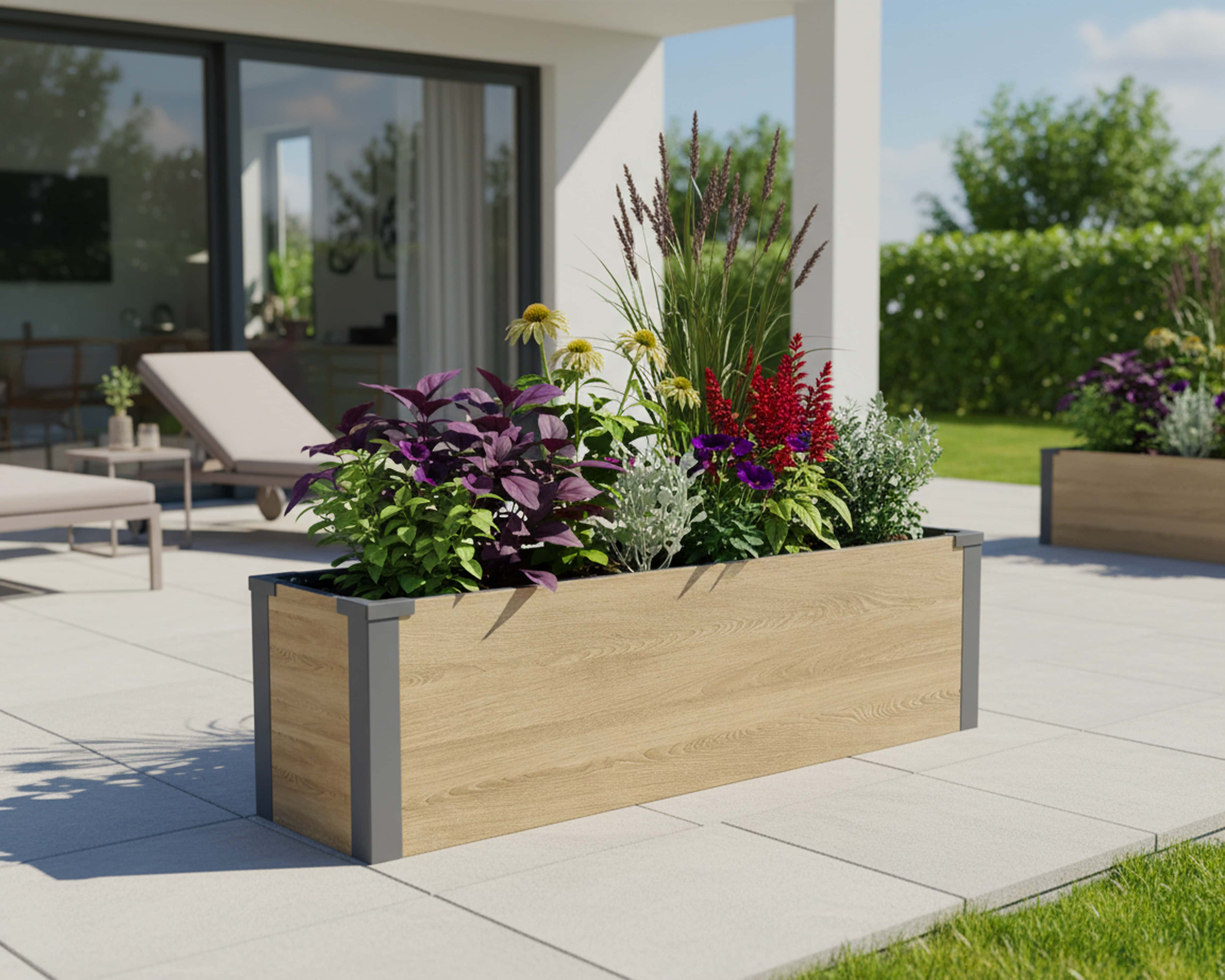 Westmann Talus M - Metalen Plantenbak met bodem 100x25x27 cm - Houtlook