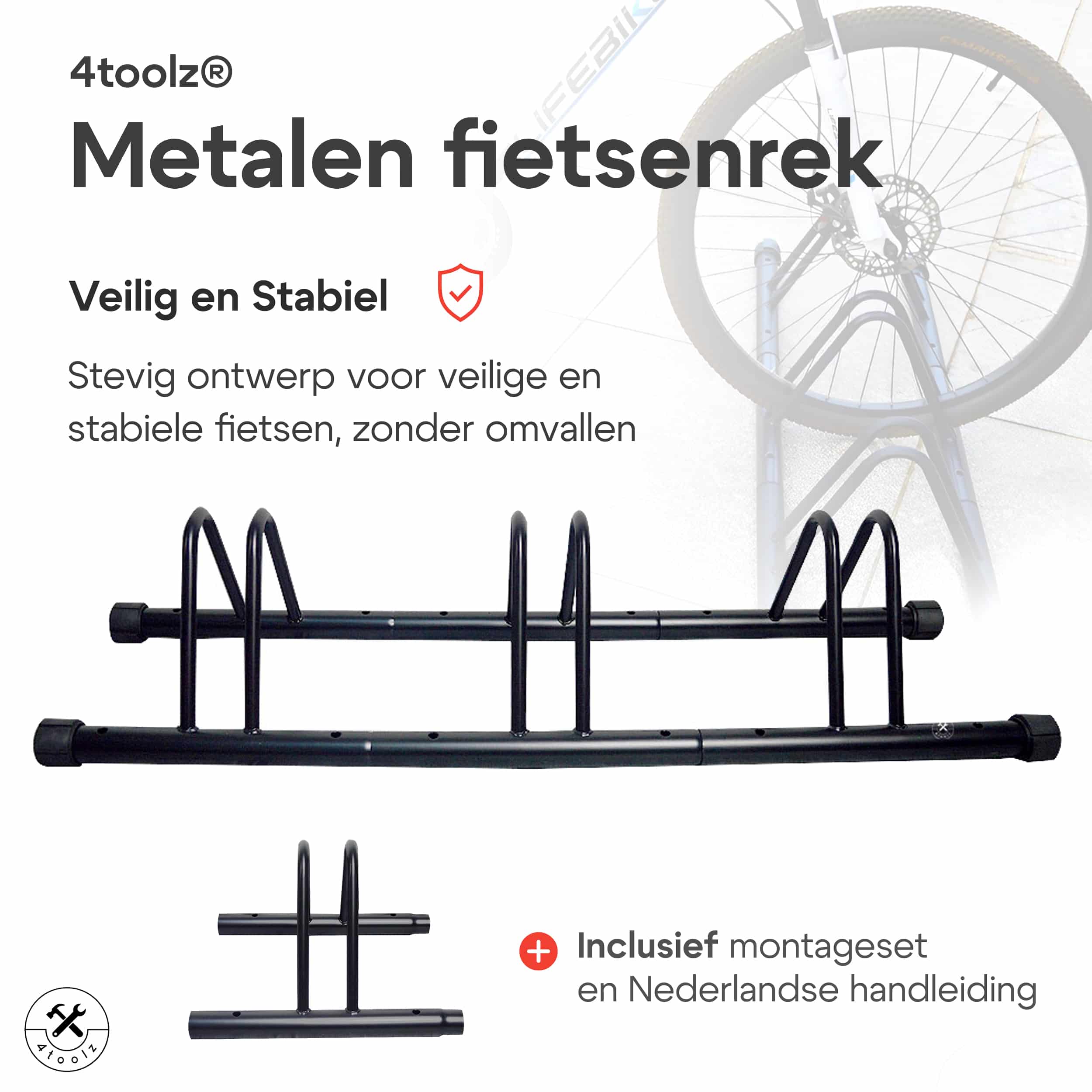 4toolz® Stabiel metalen Fietsenrek voor Drie Fietsen - Zwart