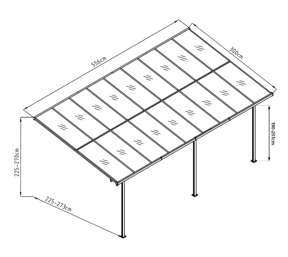 Westmann Aluminium Terrasoverkapping Bruce SI06108W - 300x556x270 cm - Wit
