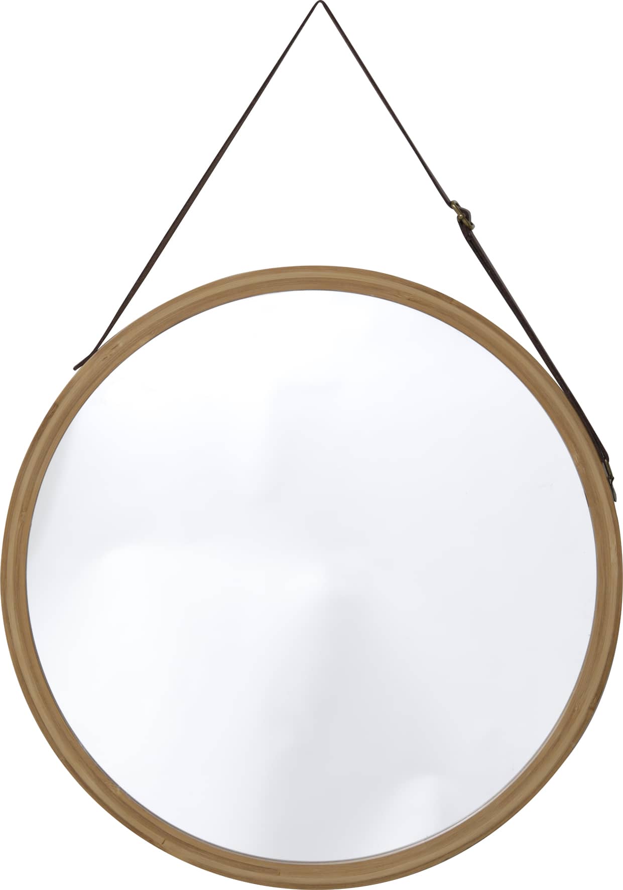 4goodz Ronde spiegel van Bamboe met zwarte ophangriem - 38x5 cm