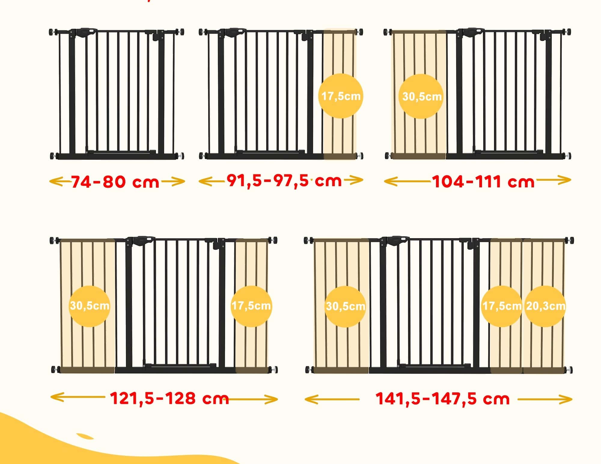 4goodz Hondenhekje Klemmontage 74-147,5 cm - verlengstukken van 17,5/20,3/30,5 cm - zwart