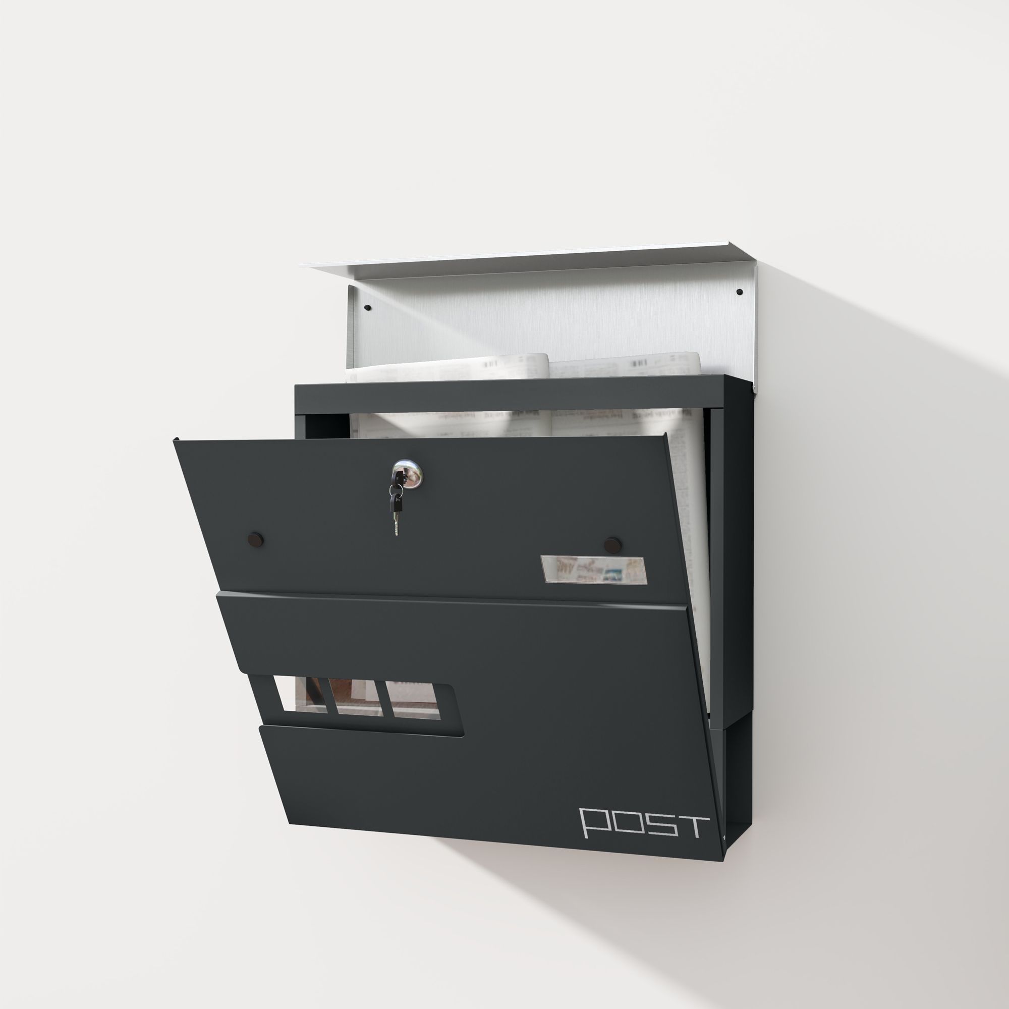 4goodz Wandbrievenbus Post met Slot en krantenvak - Antraciet