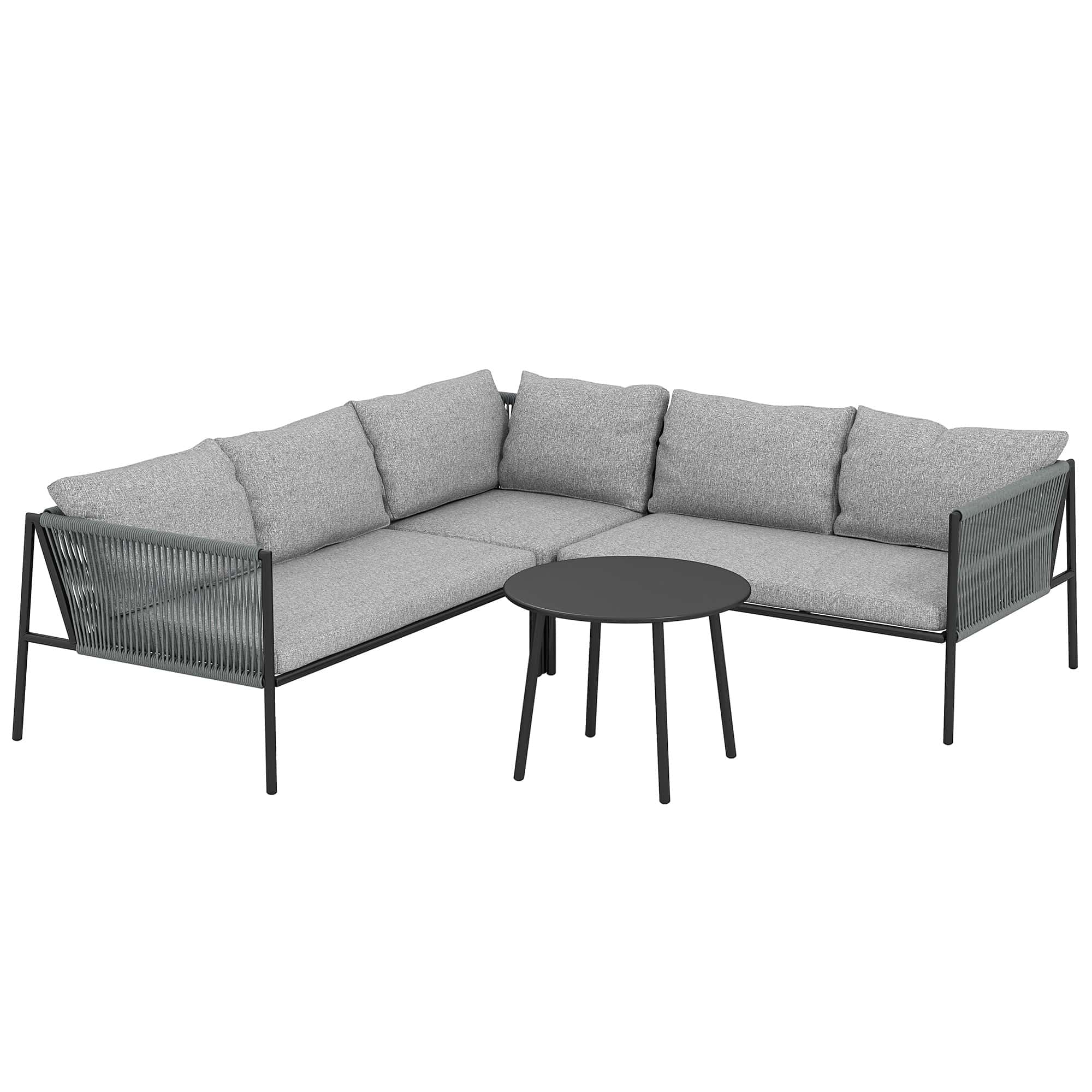 4goodz Tuinmeubelset voor 6 Personen Rattan Loungeset met Hoekbank met Tafel en Kussens
