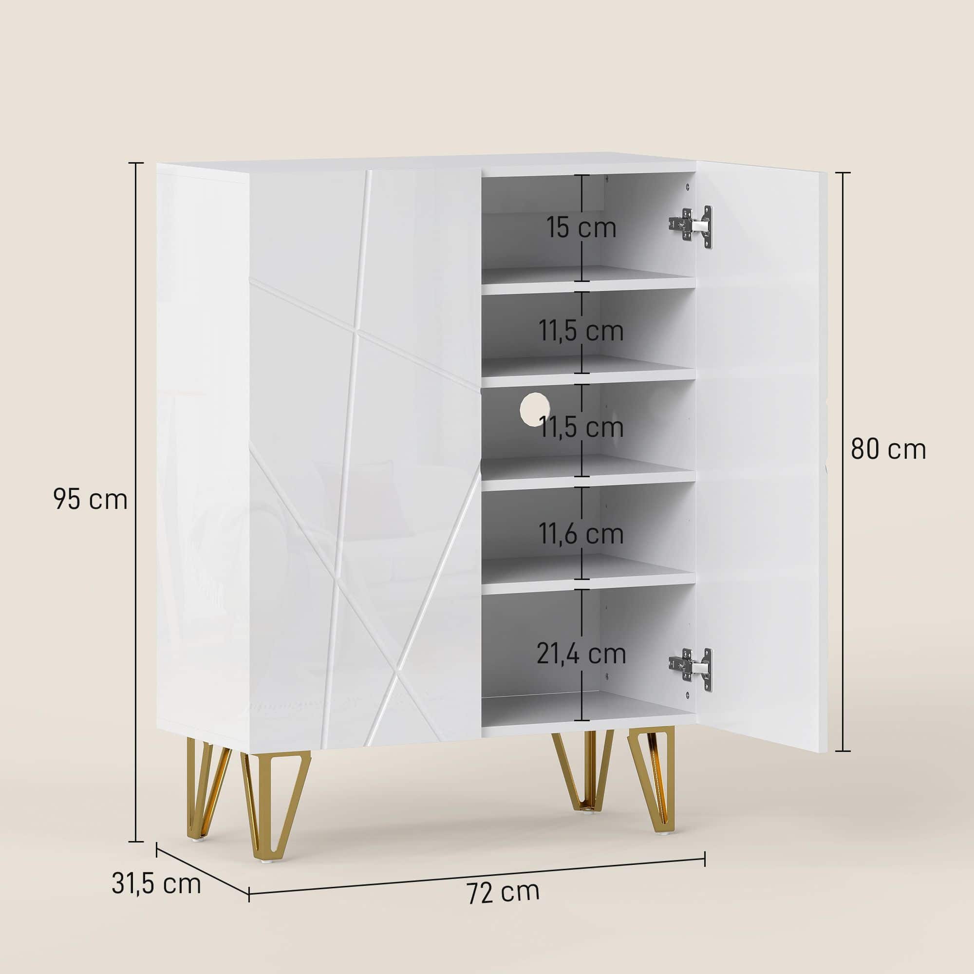 Schoenenkast met 2 deuren - 3 verstelbare planken - Hoogglans Wit