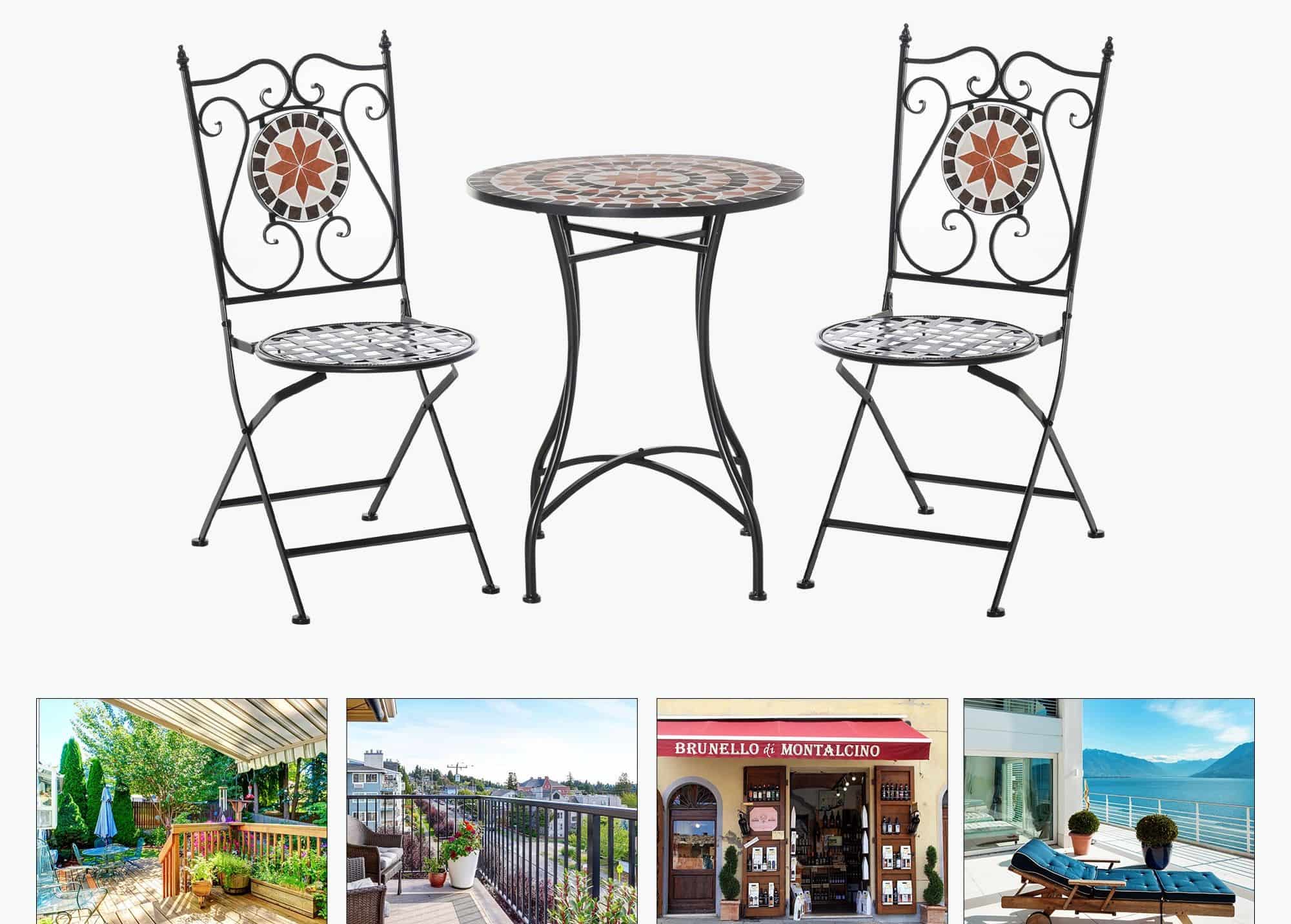4goodz Bistroset 3-delig met Mozaïek design - tafel met 2 opklapbare metalen stoelen