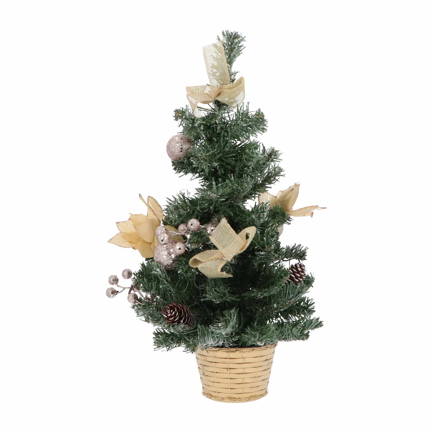 Kleine Besneeuwde Mini Kerstboom met Decoratie 50 cm - Goud