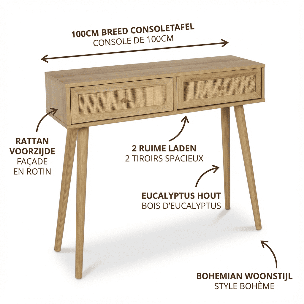 Sidetable Bali met Rattan voorzijde 29x100x81 cm - Consoletafel - Bruin