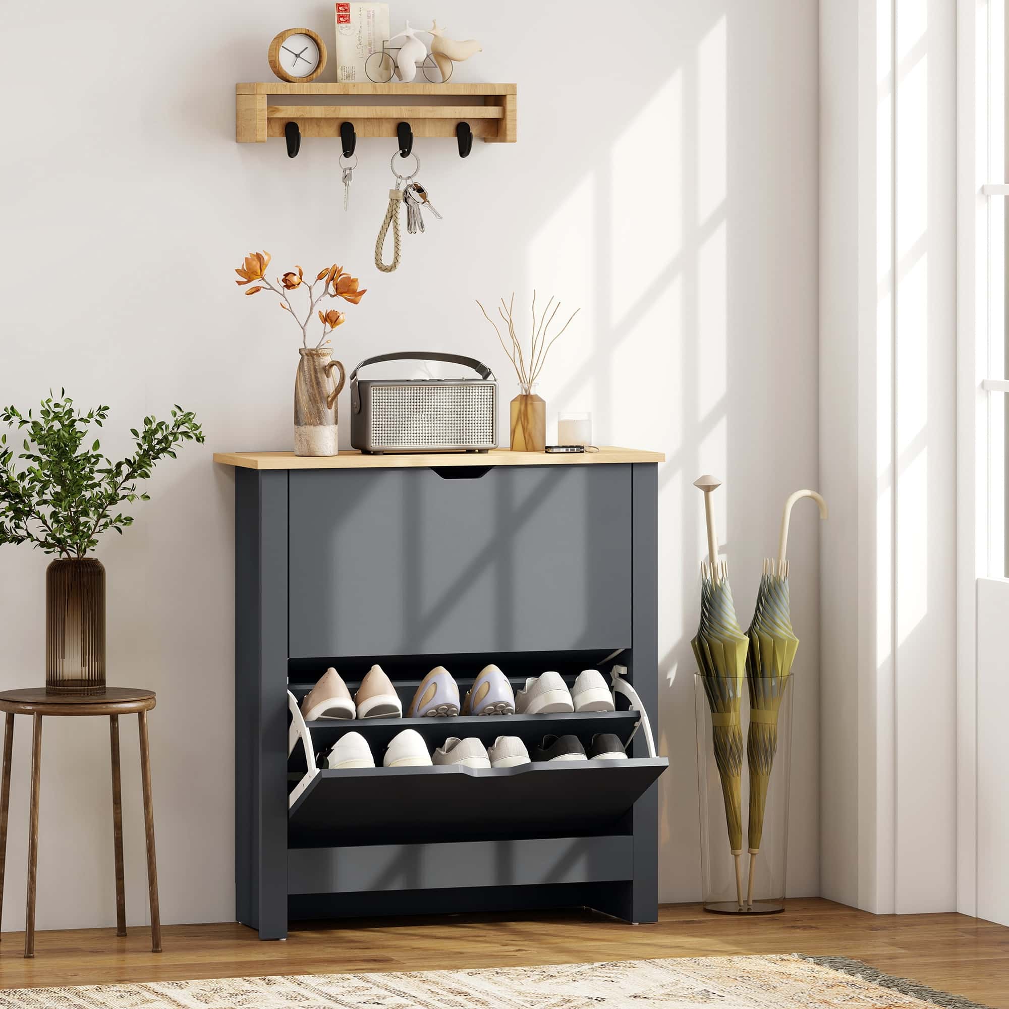 4goodz Schoenenkast met 2 vakken - voor 8-12 paar schoenen - Grijs