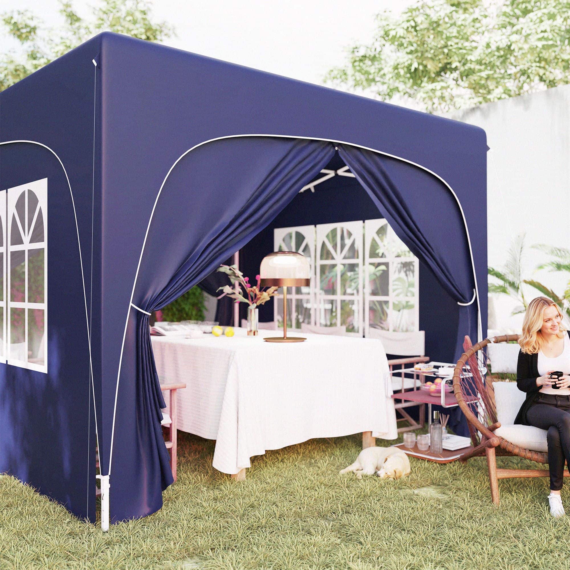 Partytent 300x300 cm met zijwanden - Donkerblauw