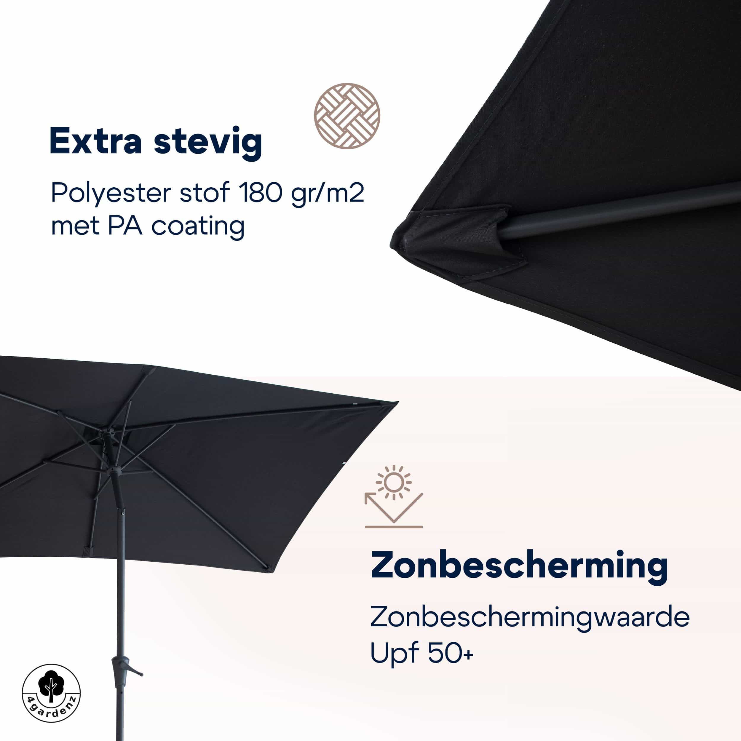 4gardenz® Parasol Rechthoek 150X250cm Kantelbaar - Balkonparasol Grijs