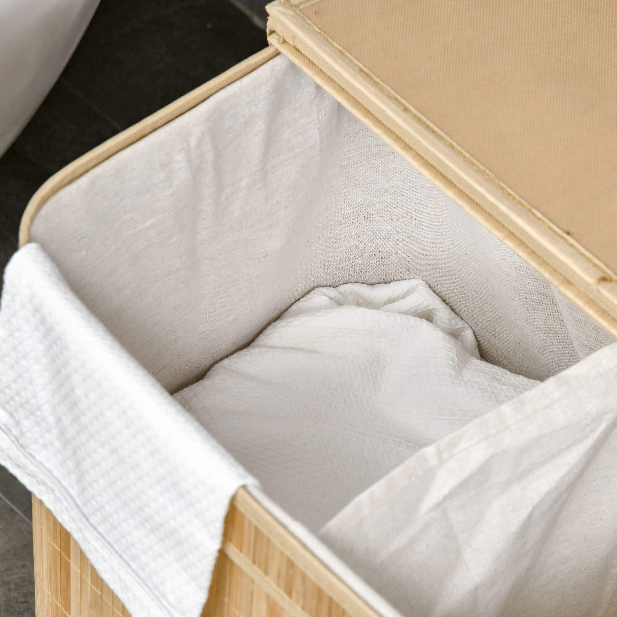 4goodz Wasmand Bamboe met Deksel 2 Vakken 90 Liter - Bruin