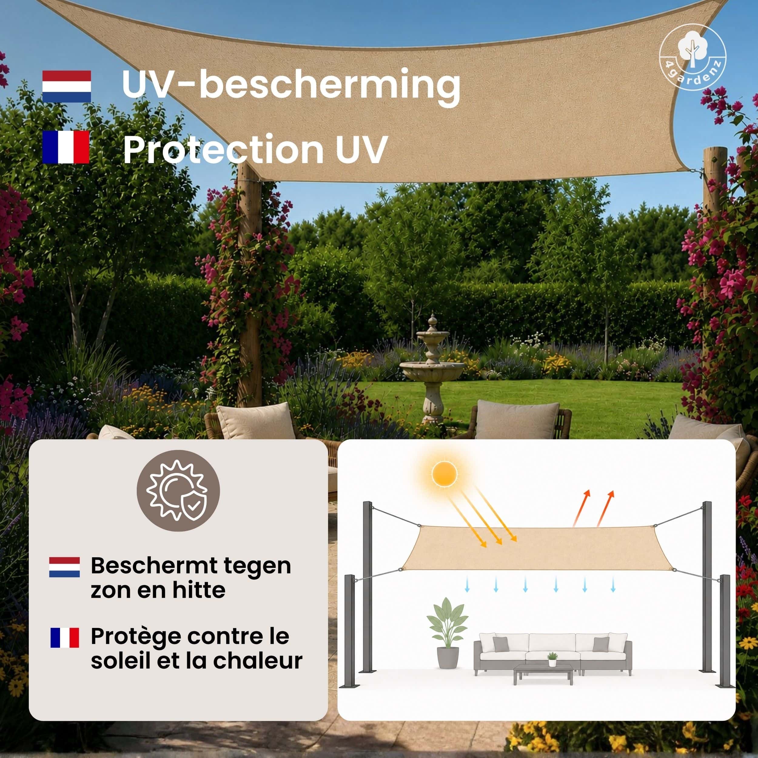4gardenz Schaduwdoek Waterafstotend Rechthoek 2x4 mtr - Zand 4gardenz Schaduwdoek Waterafstotend Rechthoek 2x4 mtr - Zand