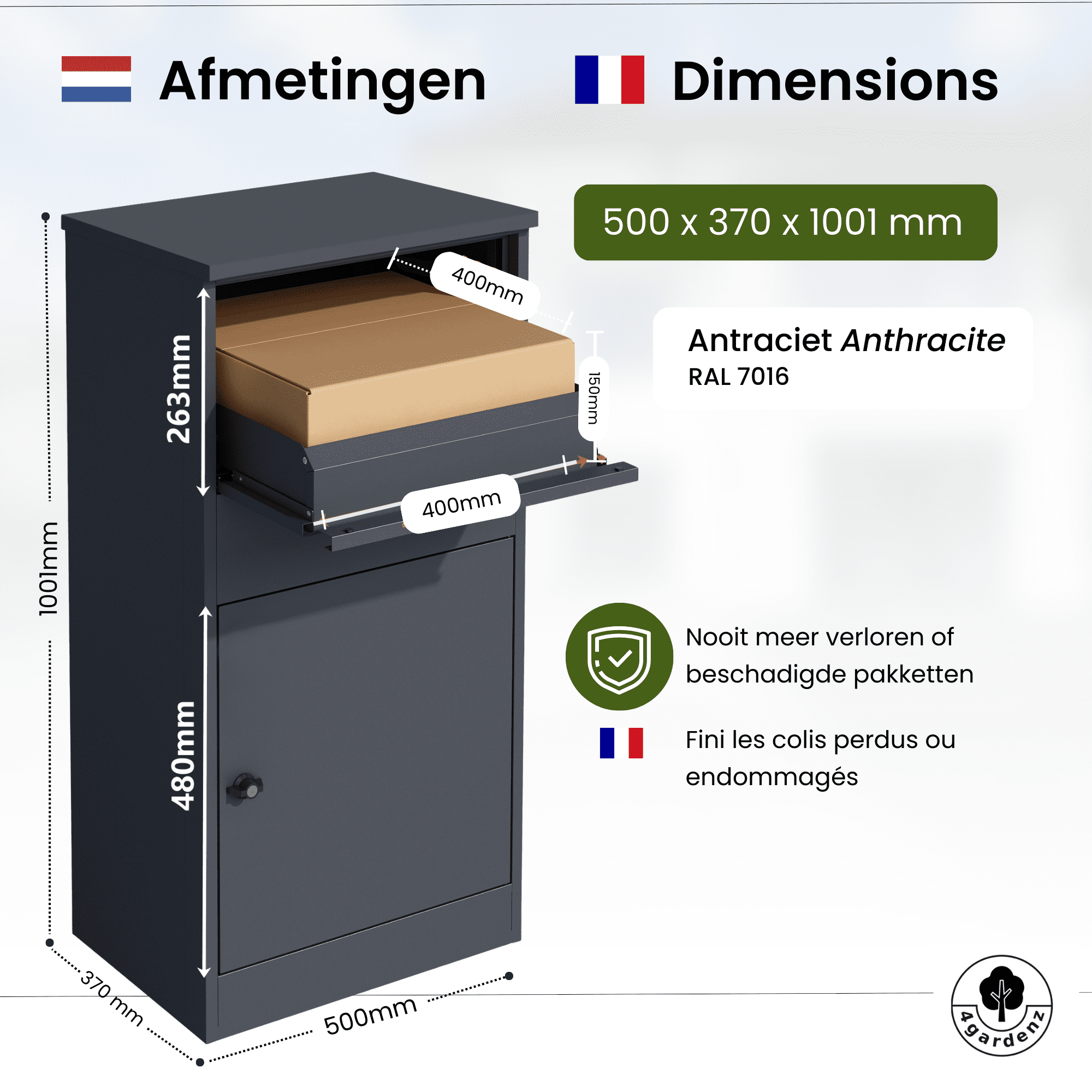 4gardenz Grote Pakketbrievenbus met Slot - Pakketbox Antraciet