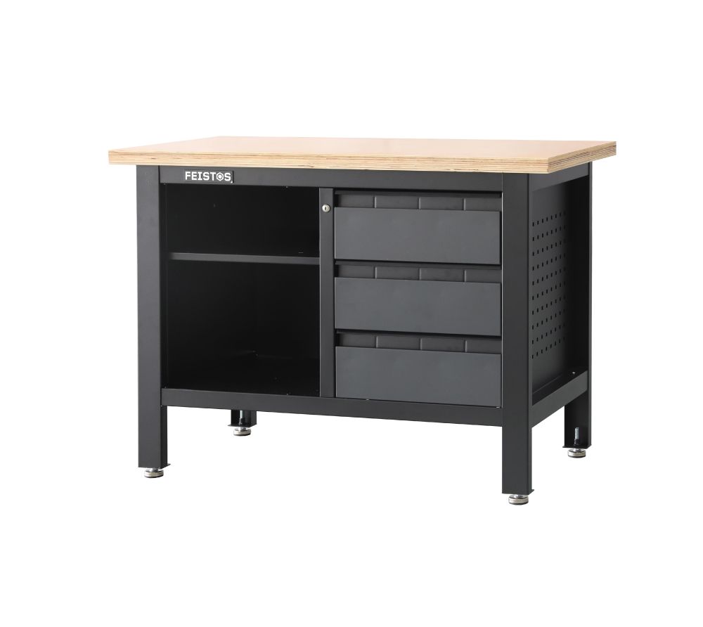 Feistos Werkbank Tito 2 - inclusief geperforeerde wand - 60x120x87cm - Antraciet/zwart