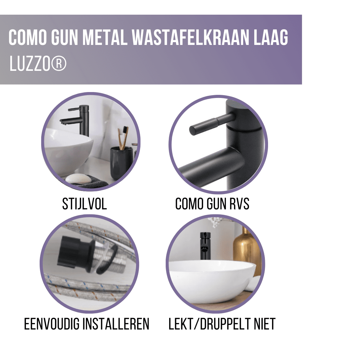 Luzzo® Como Black - RVS Wastafelkraan Laag - Zwart