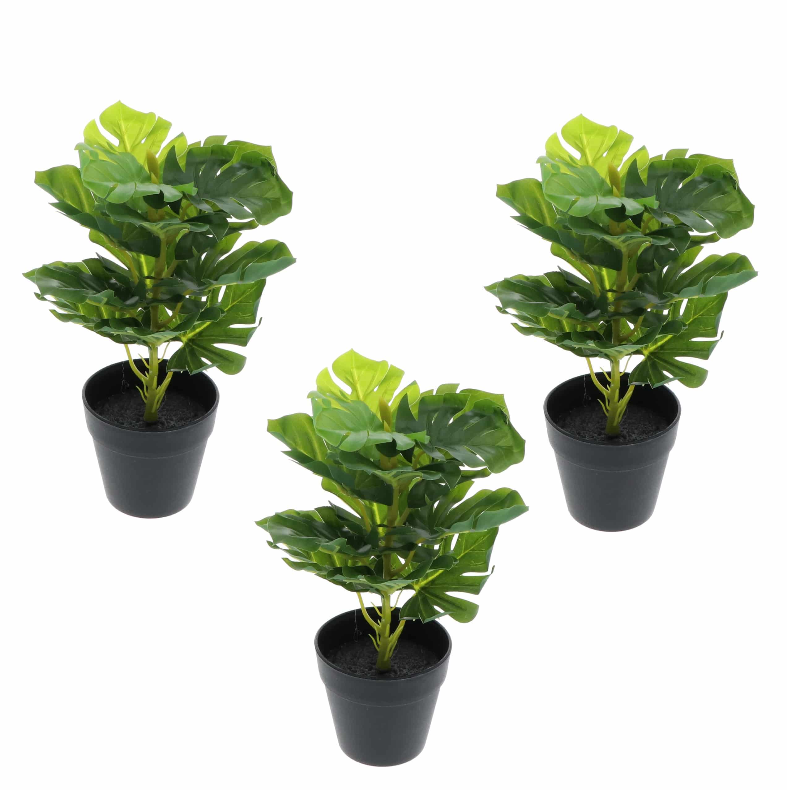 Greendream set van 3 mini Monstera - Gatenplant - Kunstplanten 30 cm