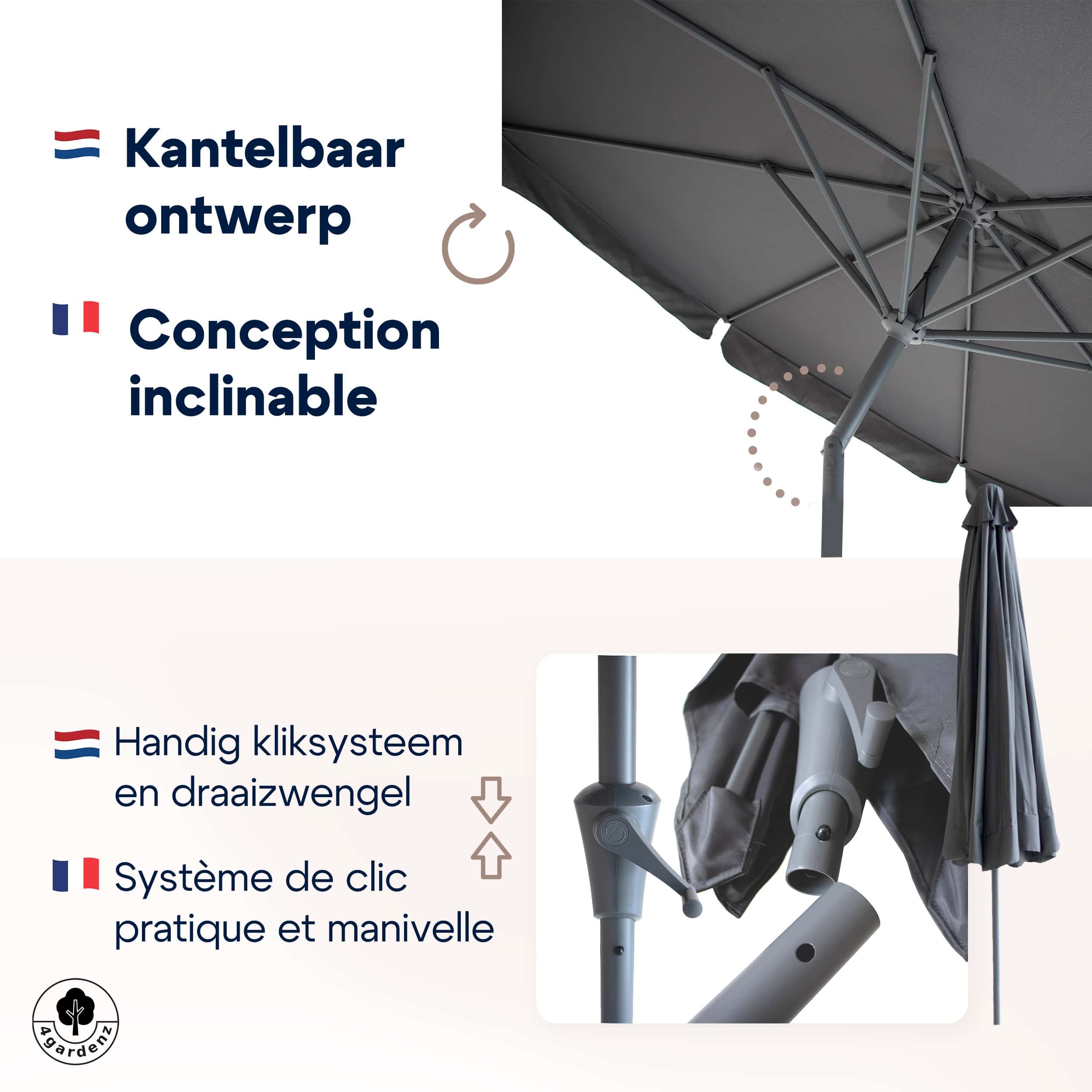 4gardenz® Parasol Rond 300 cm met Volant - Kantelbaar - UPF50+ - Antraciet