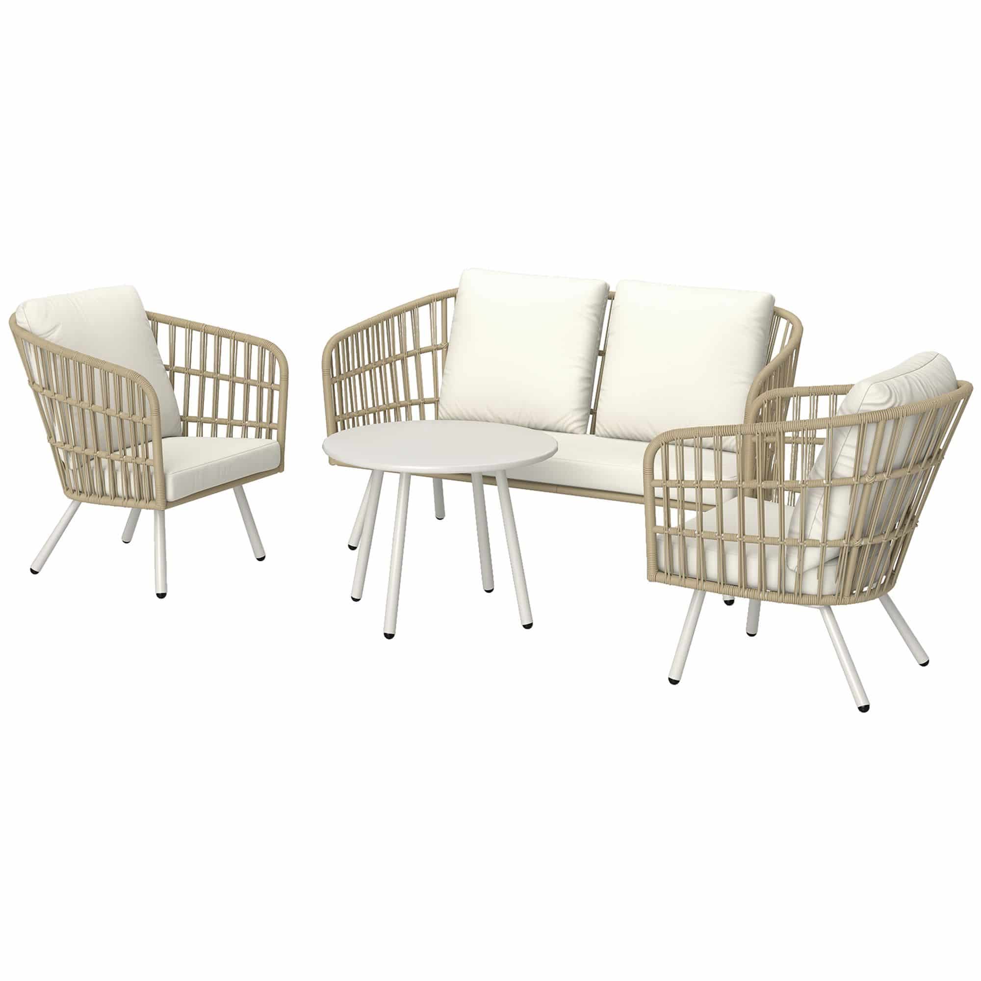 4goodz Tuinmeubelset 4-delig met salontafel bank en 2 stoelen - Creme