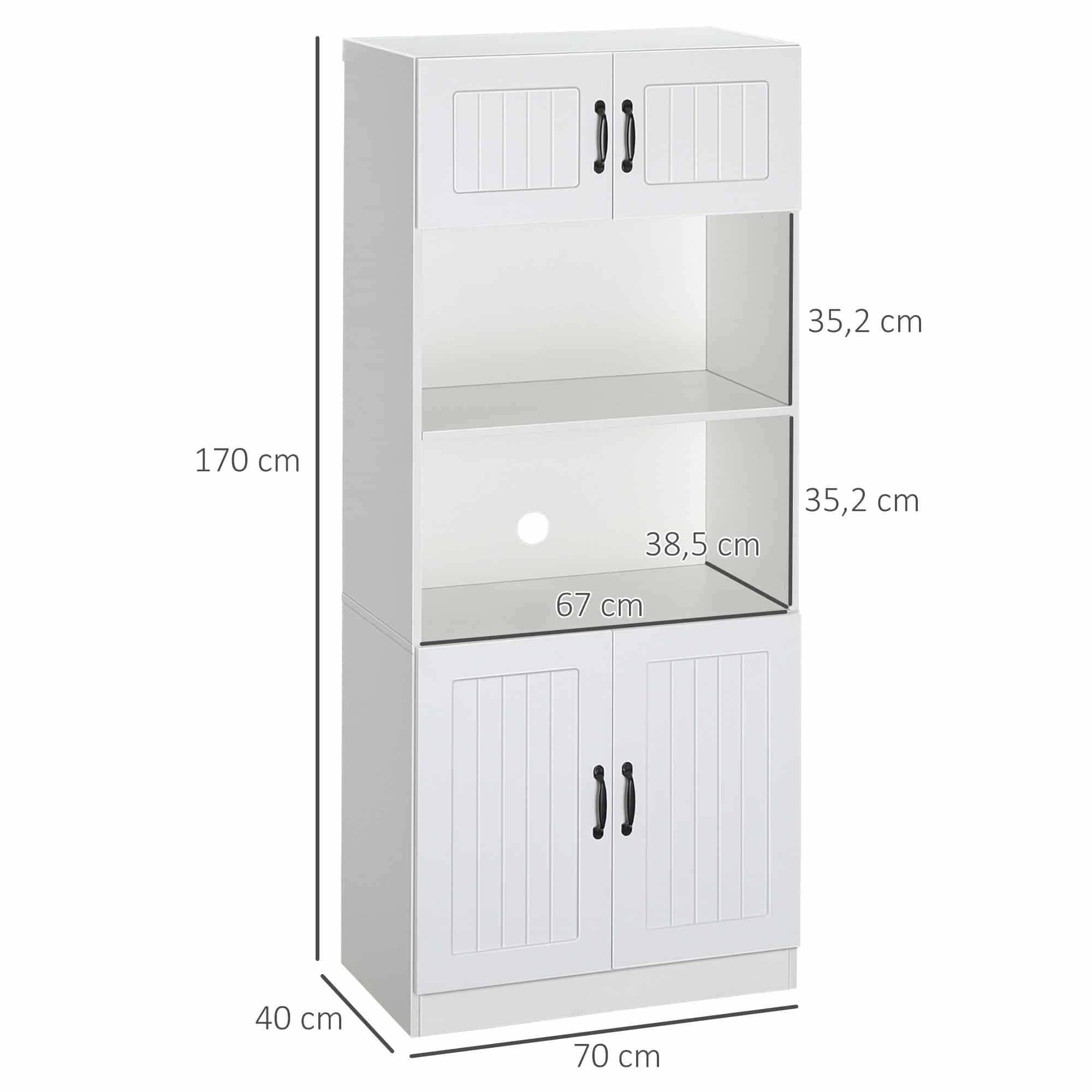 Keukenkast Voorraadkast Hoog met 2 open planken 40x70x170 cm - Wit