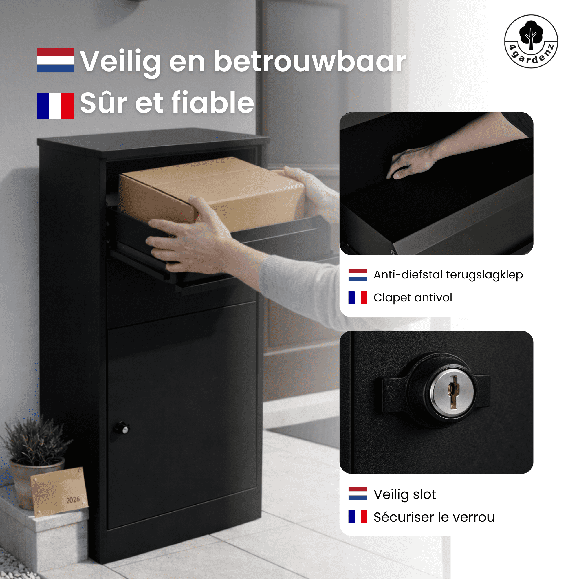 4gardenz® Grote Pakketbrievenbus met Slot - Pakketbox - Zwart