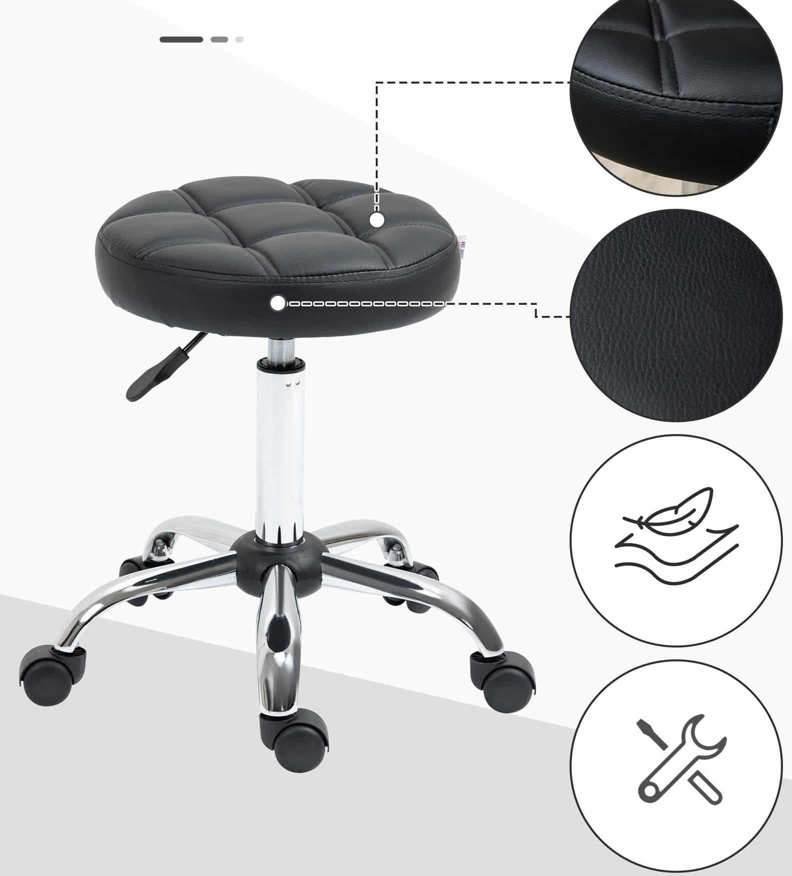 2 stuks Ergonomische Rolkruk Hoogte Verstelbaar 51-67cm - Zwart