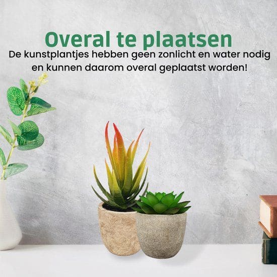 GreenDream Mini Kunstplanten - Vetplanten in Pot 6 stuks - Cadeautip