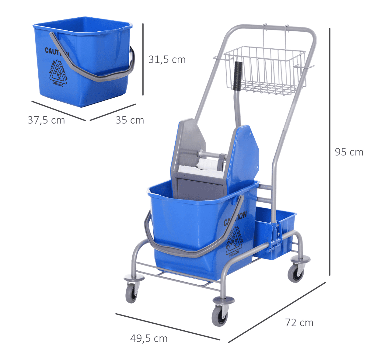 Schoonmaakwagen Rolemmer met Wringer op Wielen - 25 Liter capaciteit