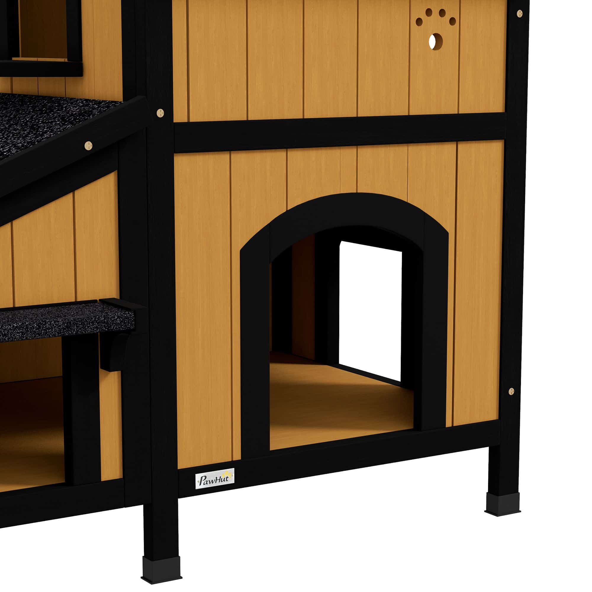 Kattenhuis Kattenhut met Bloembak - 96x65x85 cm - Geel + Zwart Kattenhuis Kattenhut met Bloembak - 96x65x85 cm - Geel + Zwart