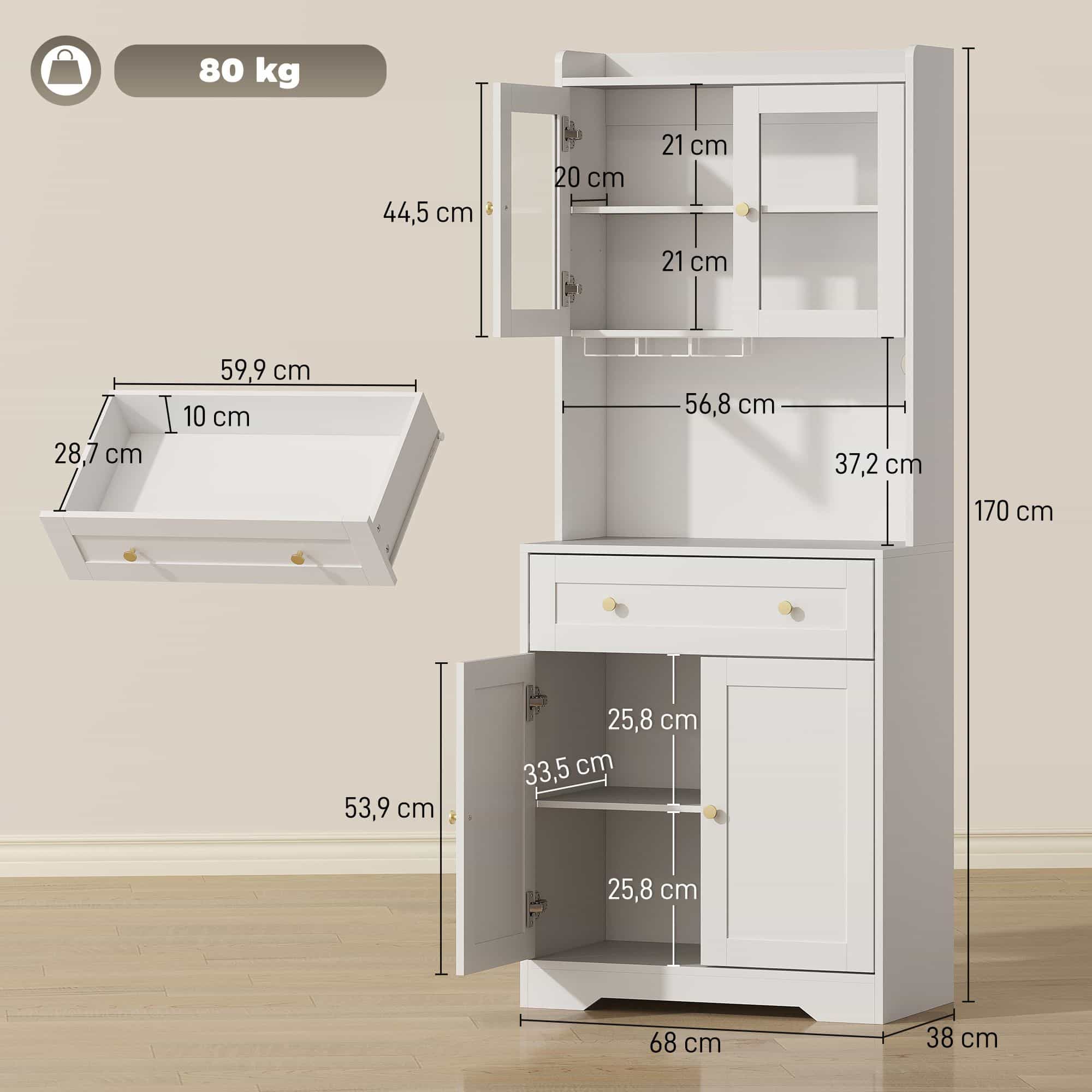 4goodz Voorraadkast met wijnglashouder 170 cm - MDF - Wit