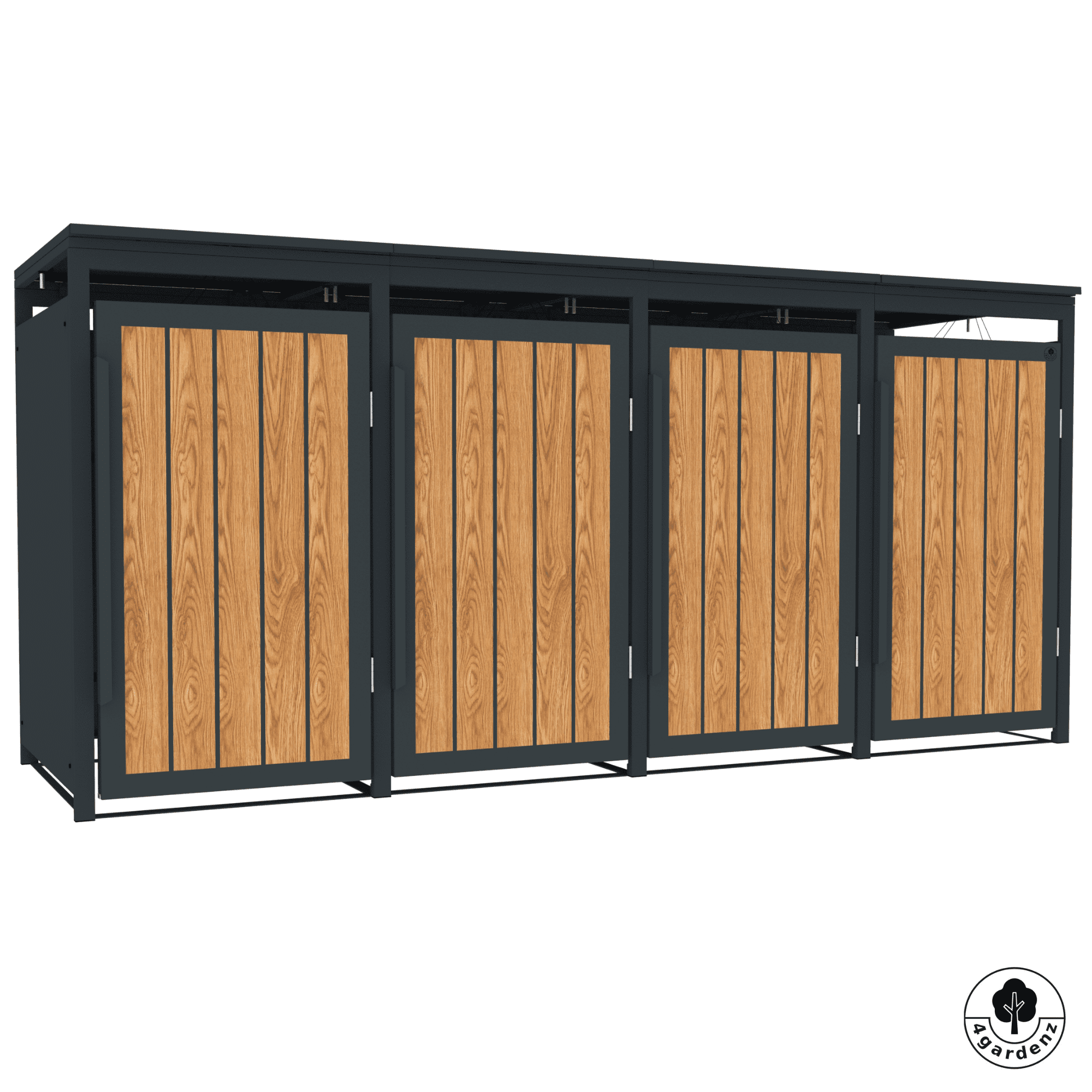 4gardenz® Slimline Kliko Containerombouw 4 Afvalbakken - Antraciet/Houtlook