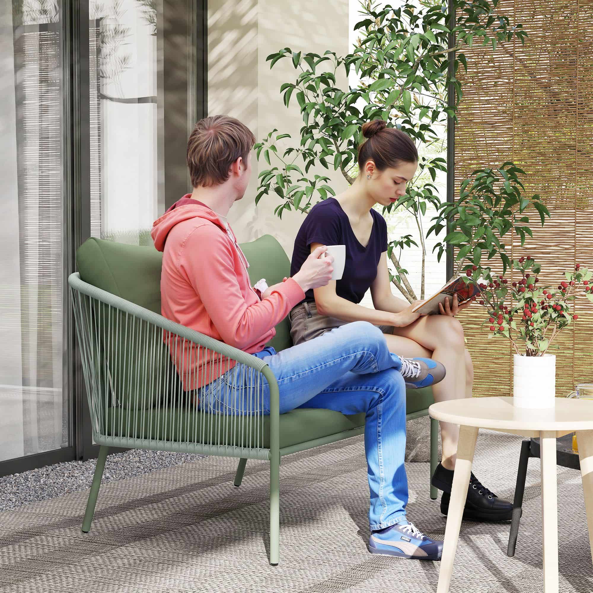 4goodz Polyrattan 2-zits tuinbank met kussens - Groen
