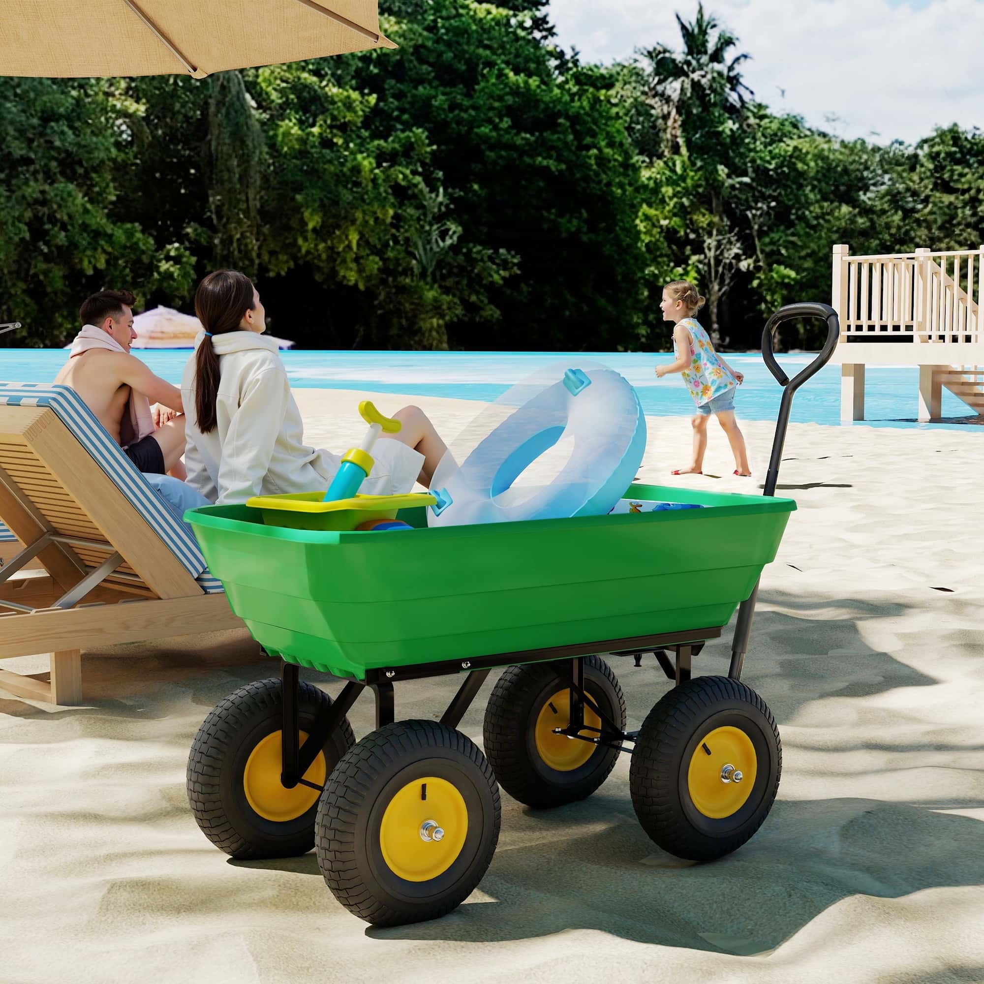 4goodz Tuinkar 75 liter met kiepfunctie met luchtbanden - tot 200 kg - Groen